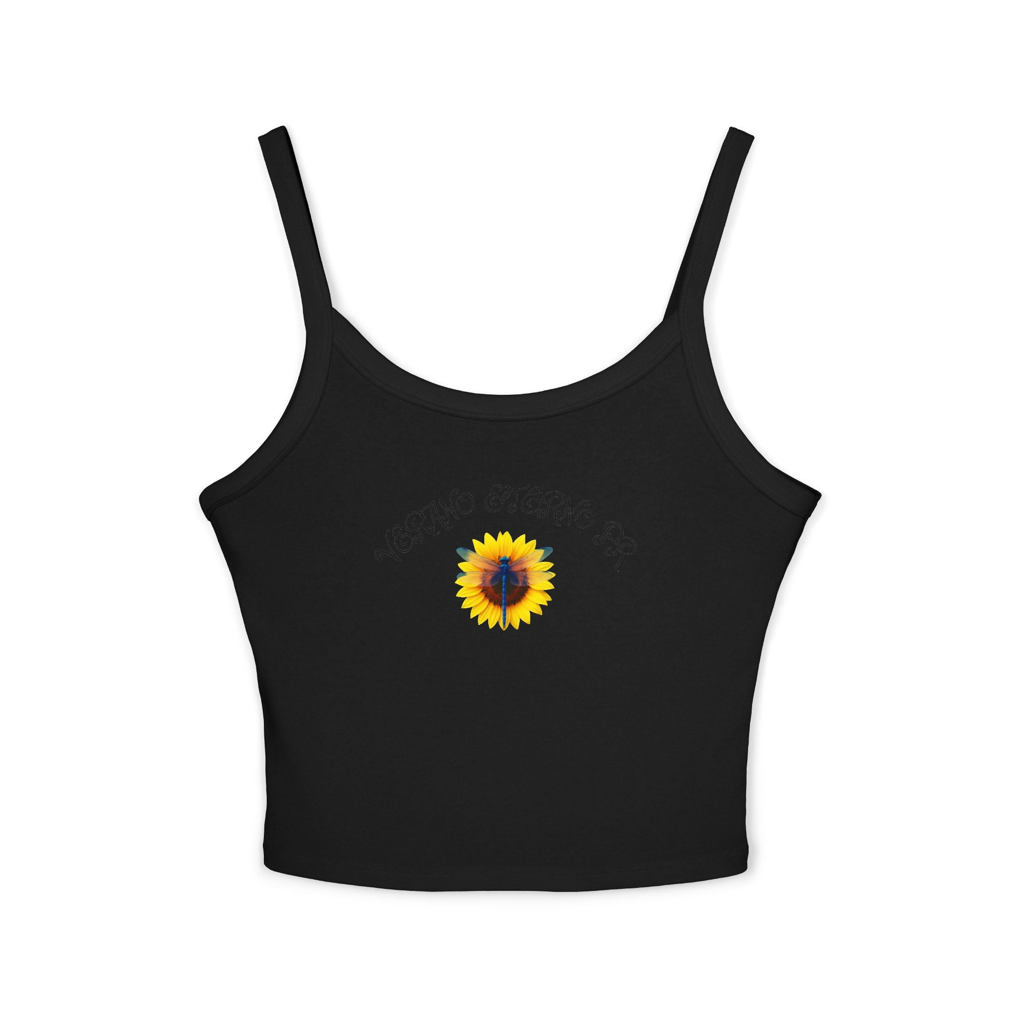 Verano Eterno Puerto Rico Women's Strap Crop Sunflower — Women’s Spaghetti Strap Crop