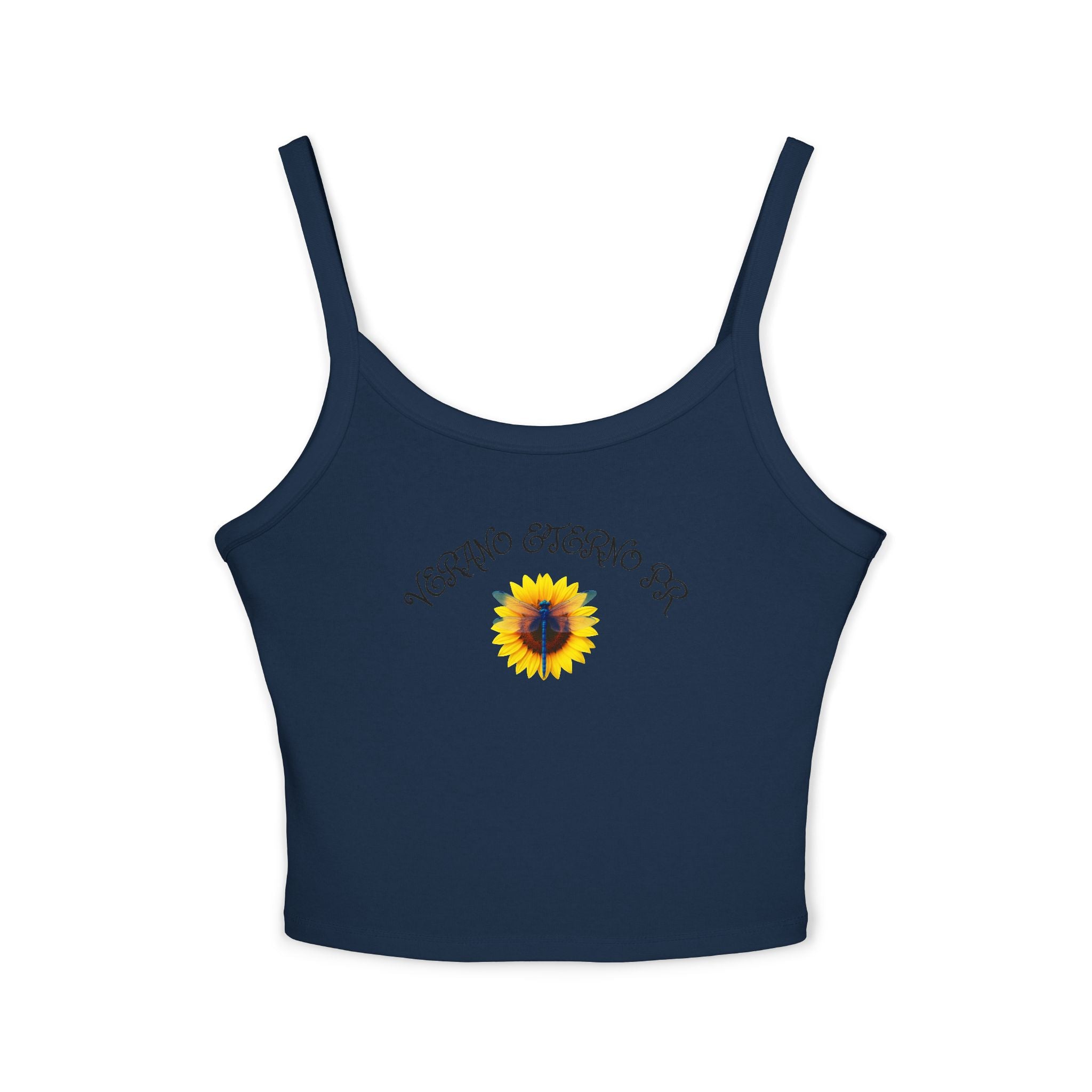 Verano Eterno Puerto Rico Women's Strap Crop Sunflower — Women’s Spaghetti Strap Crop