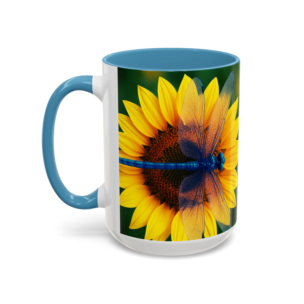Sunflower & Dragonfly Accent Coffee Mug — Bright Floral Tea Cup (11/15oz)