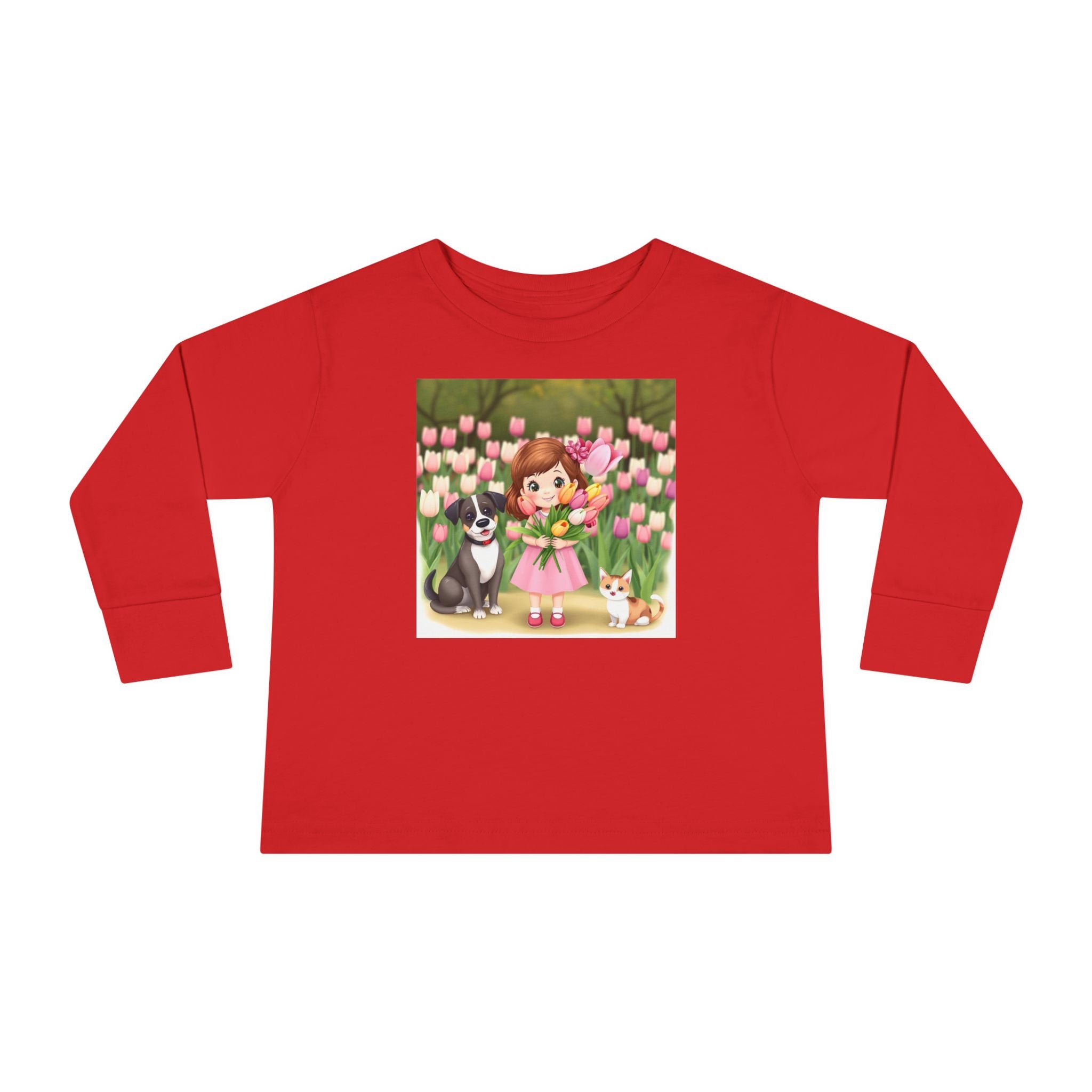 Toddler Long Sleeve Tee — Spring Cat and Dog T- Shirt
