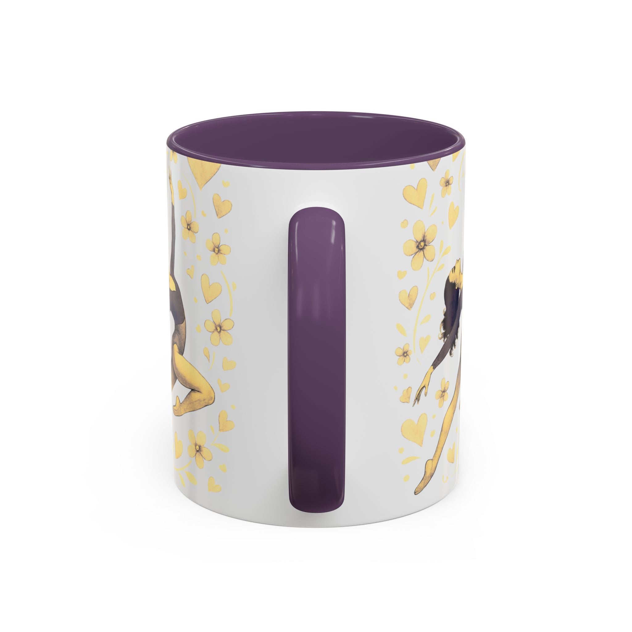 Ballet Dancer Accent Mug – Gold Hearts & Flowers Ceramic Coffee Cup (11/15oz)