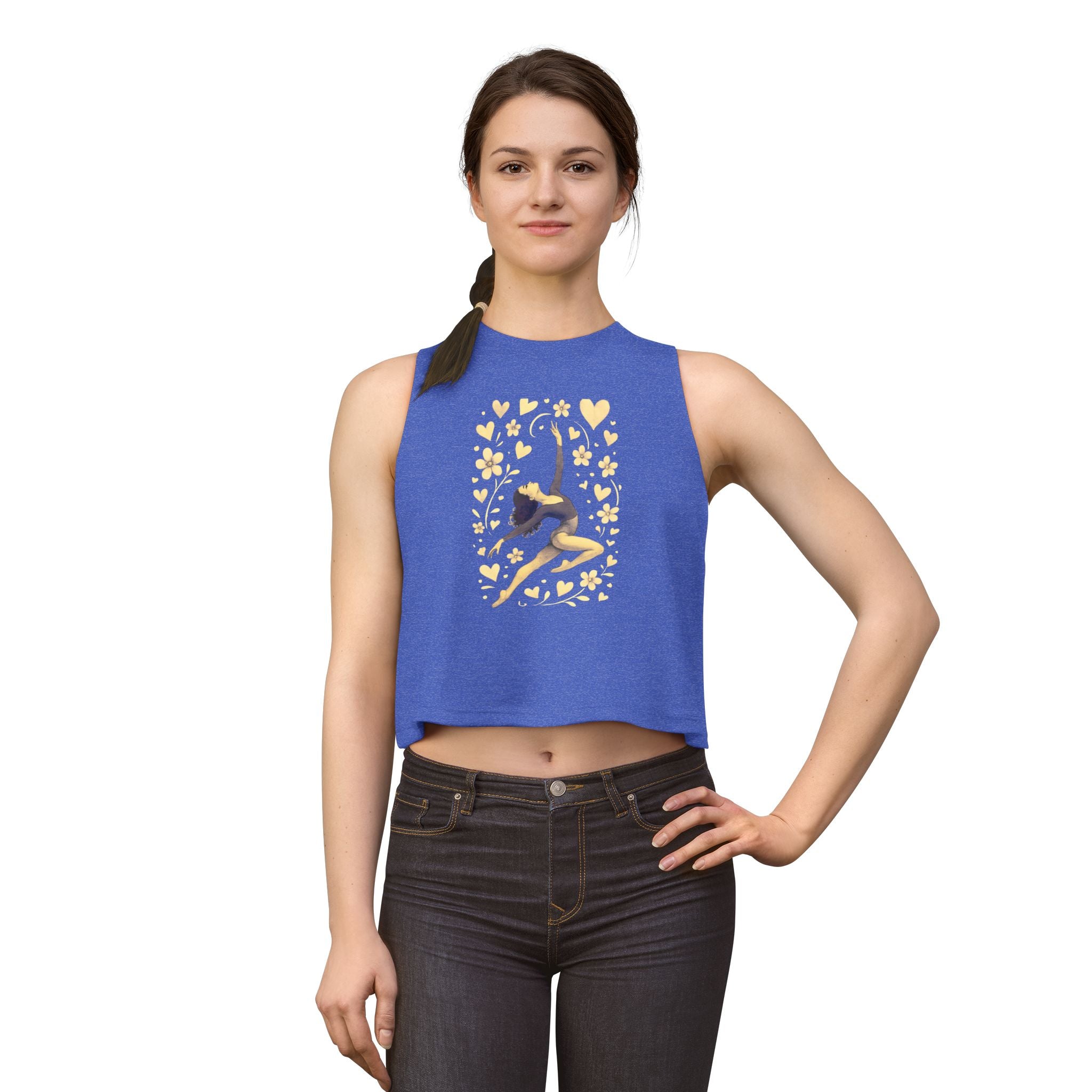 Dancer Silhouette Crop Top – Gold Hearts Ballet Tank for Women