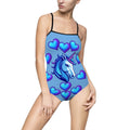 Unicorn with Heart One-Piece Swimsuit – Tropical Blue and Purple Unicorn Print (ADULT SIZE)