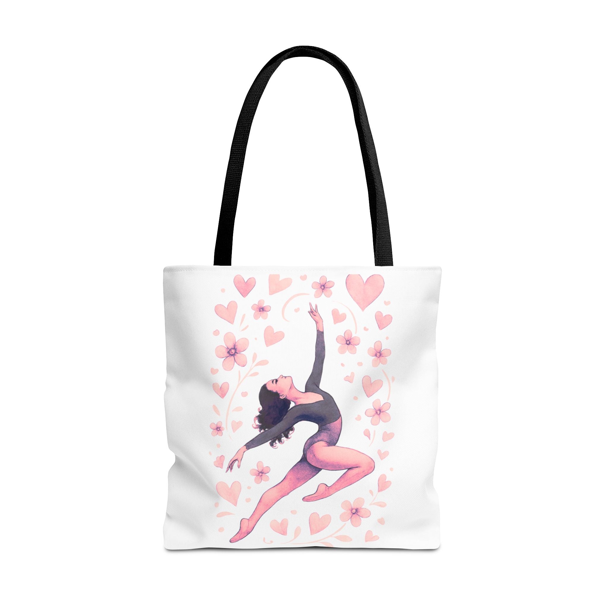 Ballet Dancer Heart Tote Bag — PINK and BLACK Floral Dance AOP Tote