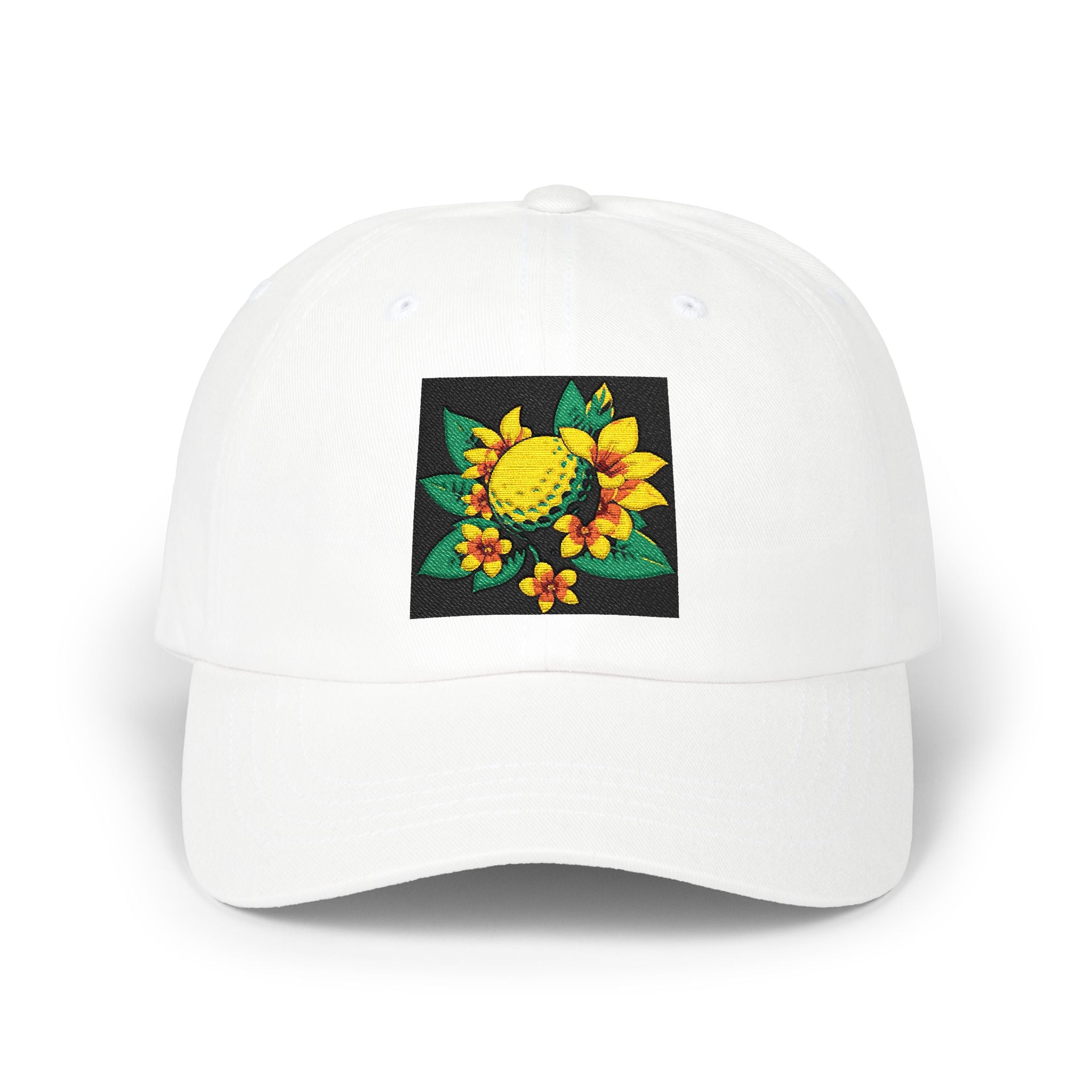Dad Cap with Embroidered Yellow / Green Golf Tropical Patch — Floral Baseball Hat Casual Wear