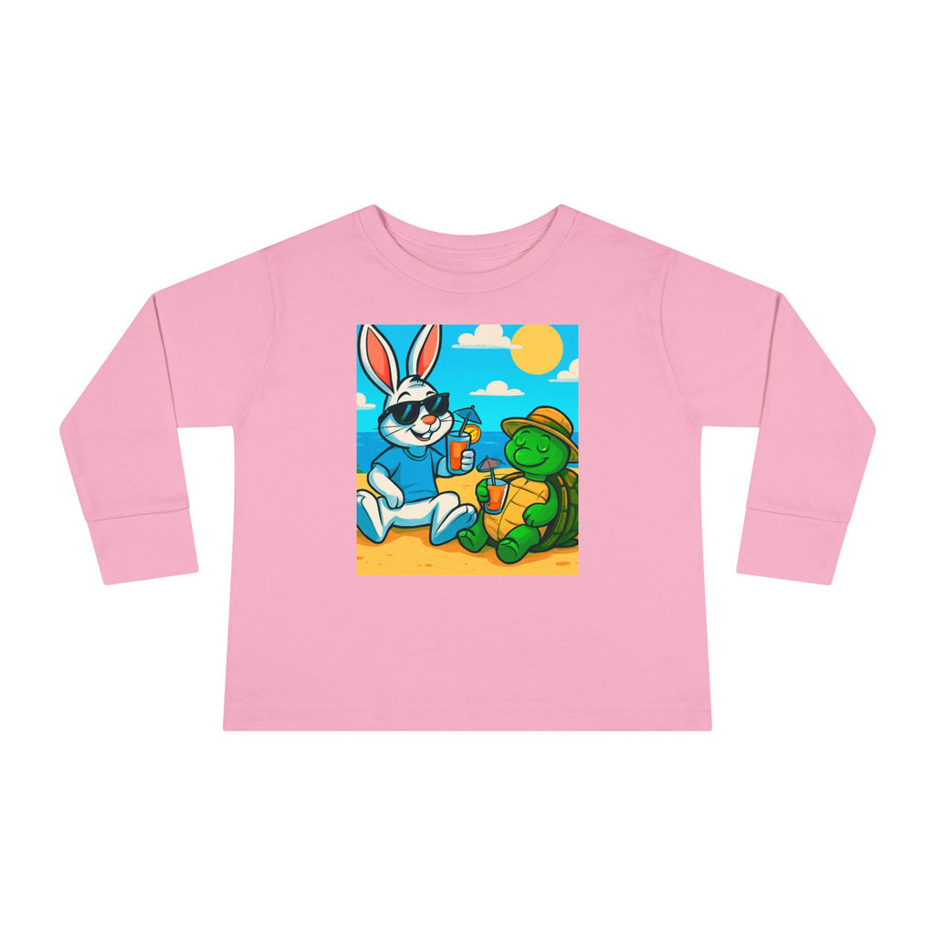 Cute Bunny & Turtle Beach Toddler Long Sleeve Tee