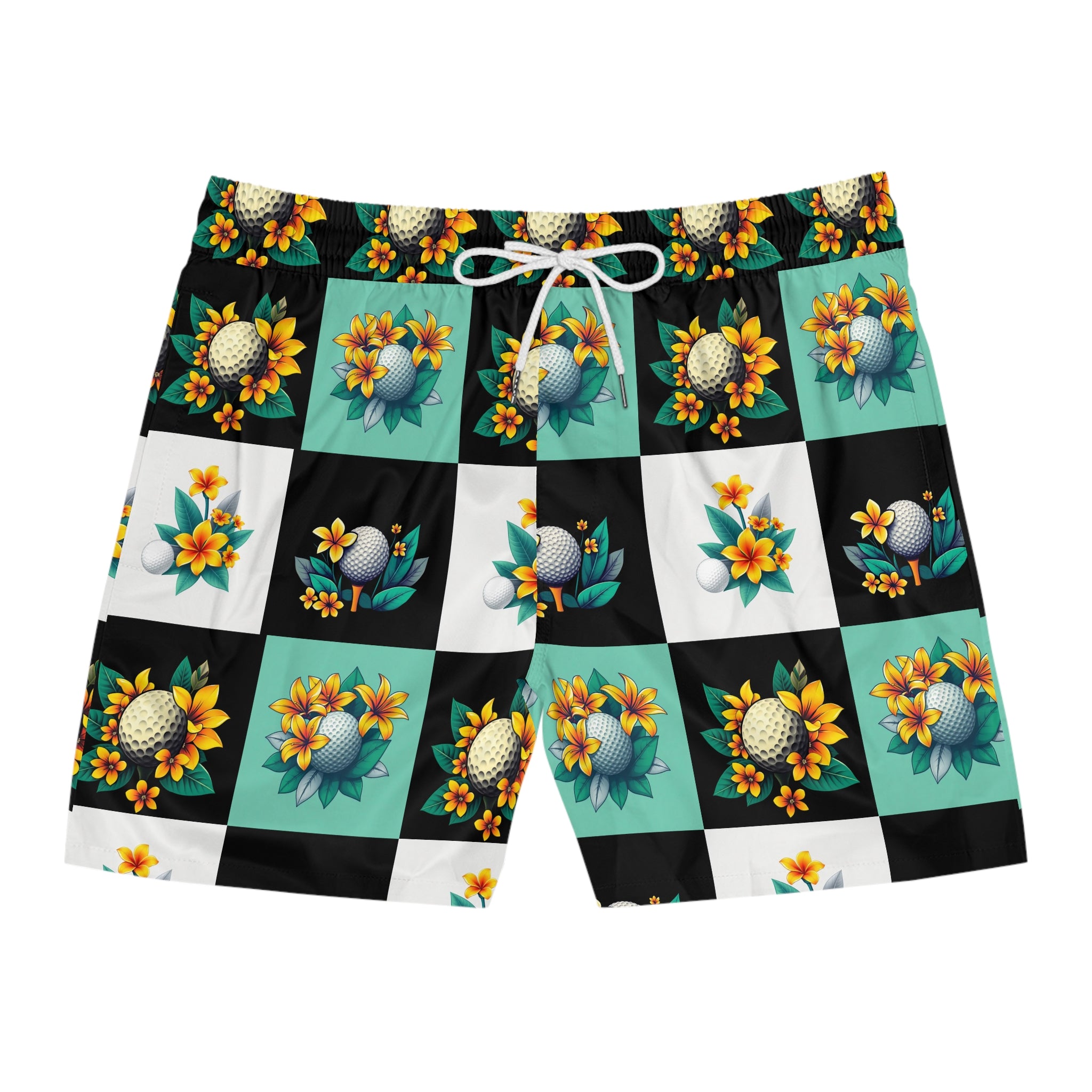 Floral Golf Swim Shorts — Men's Mid-Length Beachwear 95% polyester, 5% spandex