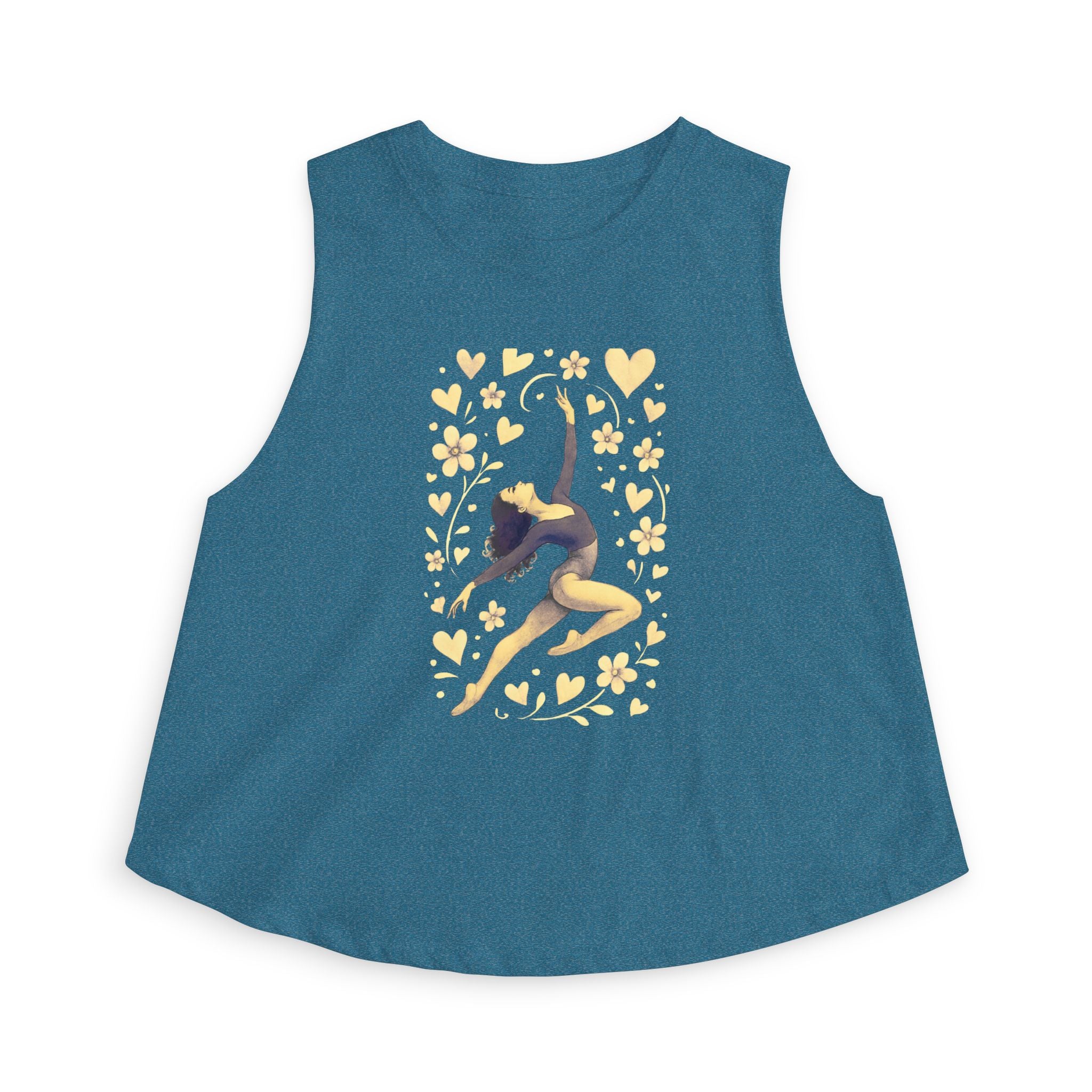 Dancer Silhouette Crop Top – Gold Hearts Ballet Tank for Women