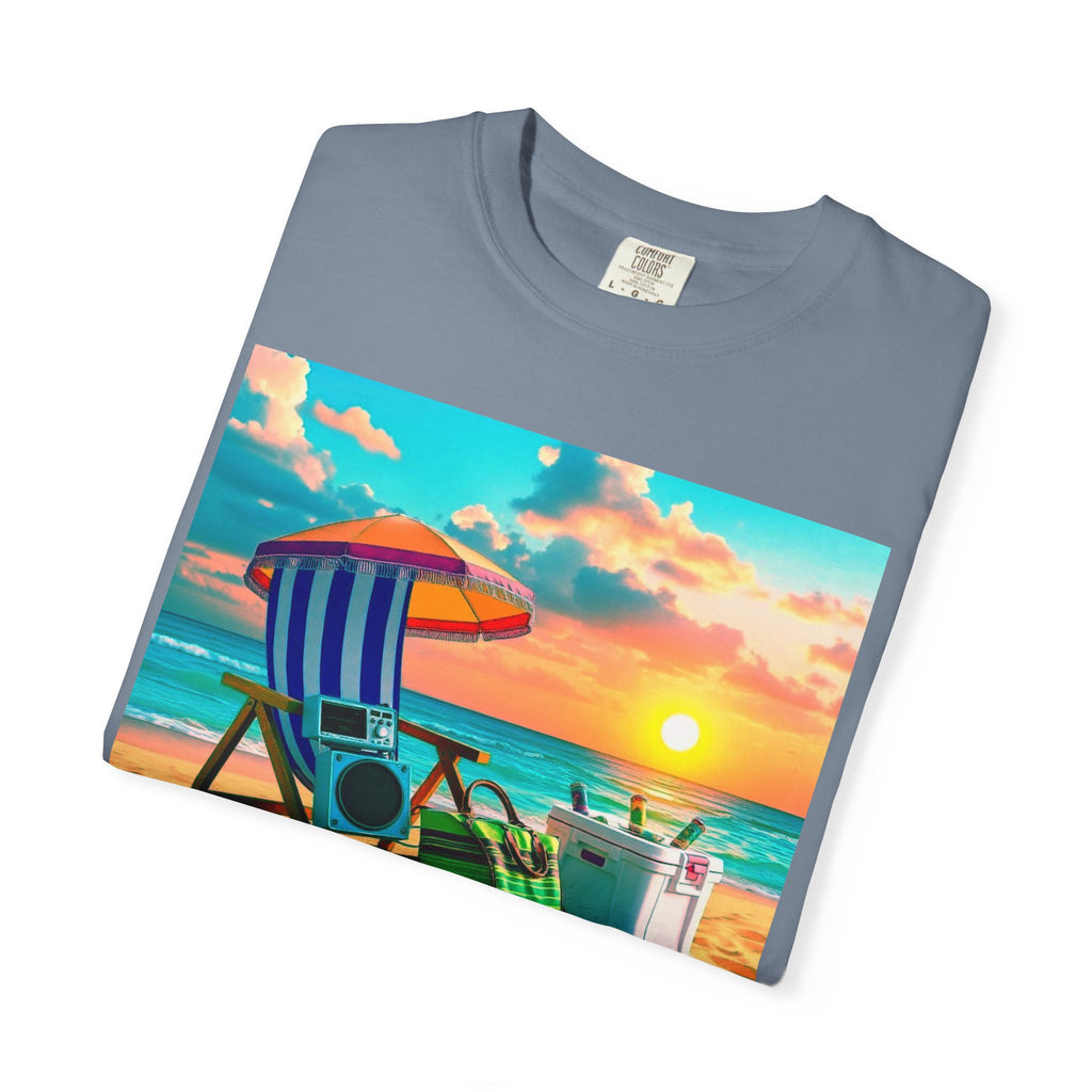 Boricua Vibes Beach T-Shirt — Puerto Rico Sunset Chair Graphic Tee