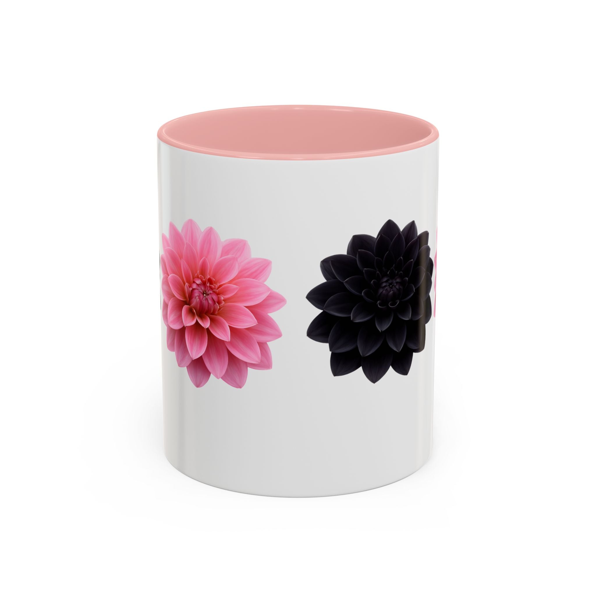 Pink & Black Dahlia Accent Coffee Mug — Floral 11/15oz Ceramic