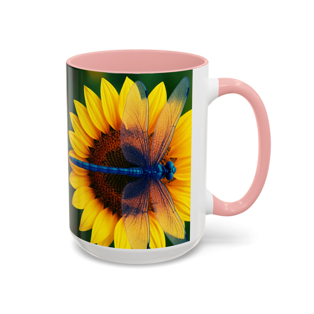 Sunflower & Dragonfly Accent Coffee Mug — Bright Floral Tea Cup (11/15oz)
