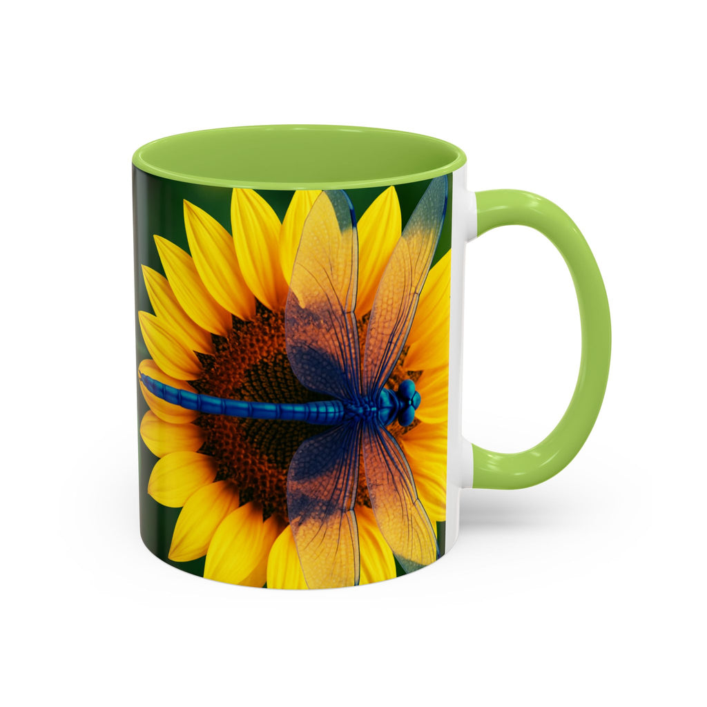 Sunflower & Dragonfly Accent Coffee Mug — Bright Floral Tea Cup (11/15oz)