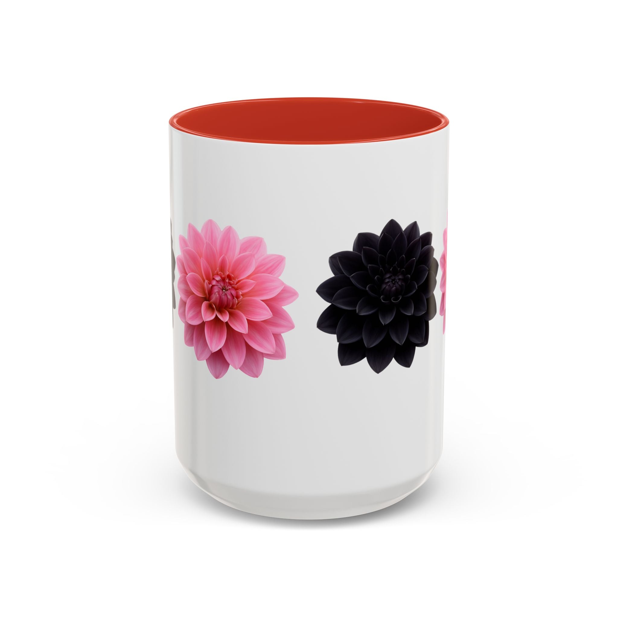 Pink & Black Dahlia Accent Coffee Mug — Floral 11/15oz Ceramic