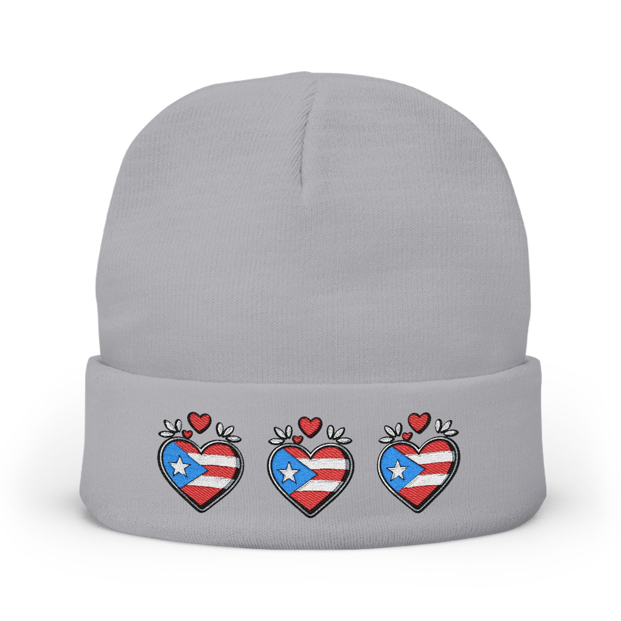 Knit Beanie (Embroidery) - Puerto Rico Flag and Heart Pride