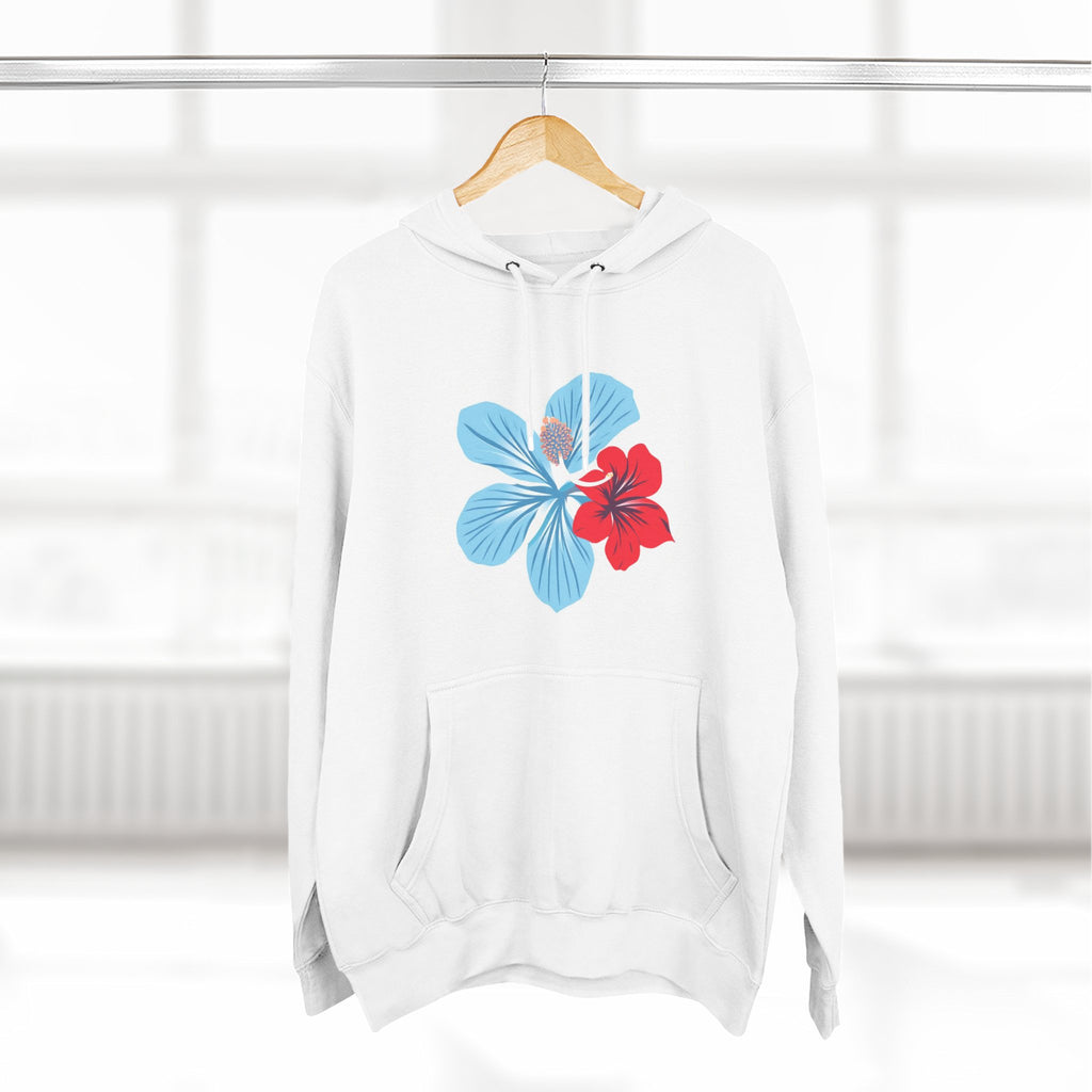 Hibiscus Floral Hoodie — "Azure" Blue & Red Flower Pullover