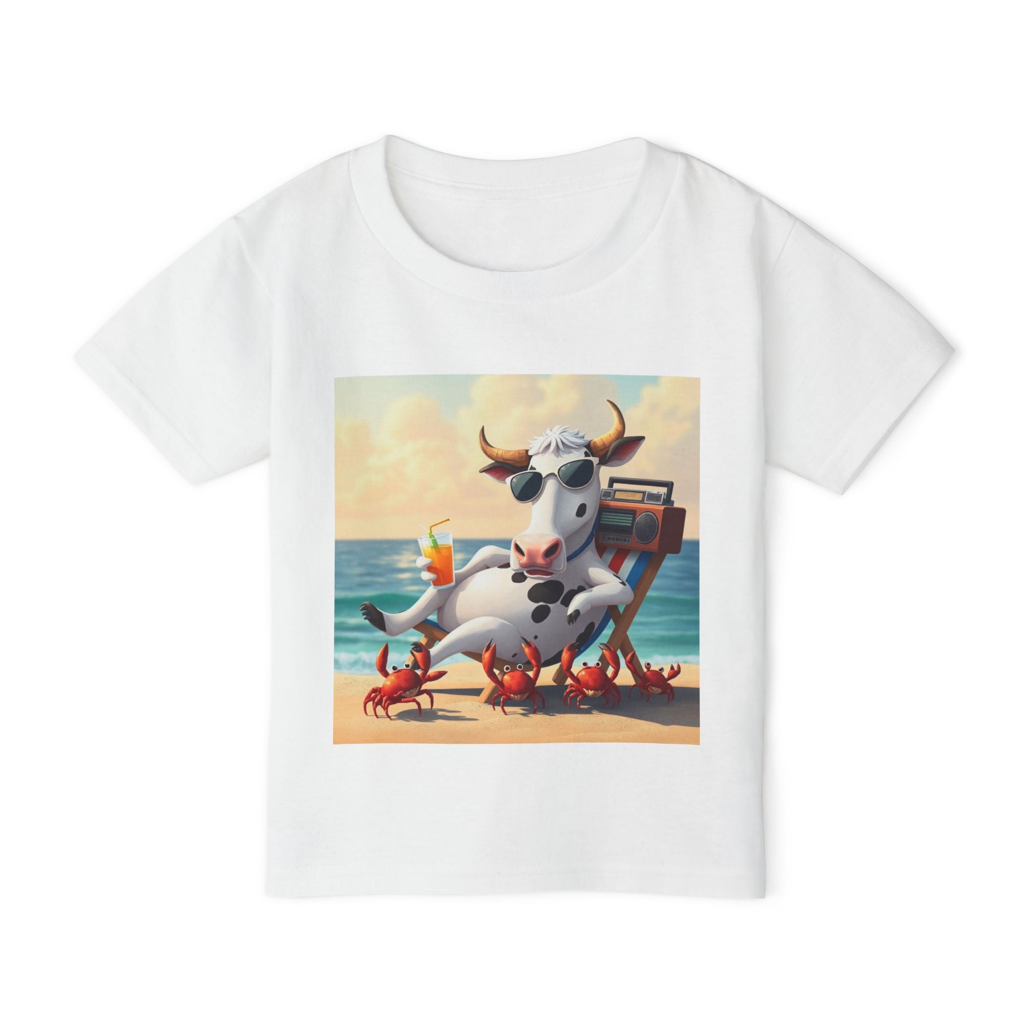 Toddler T‑Shirt — Beach Cow Relaxing with Crabs Graphic Tee