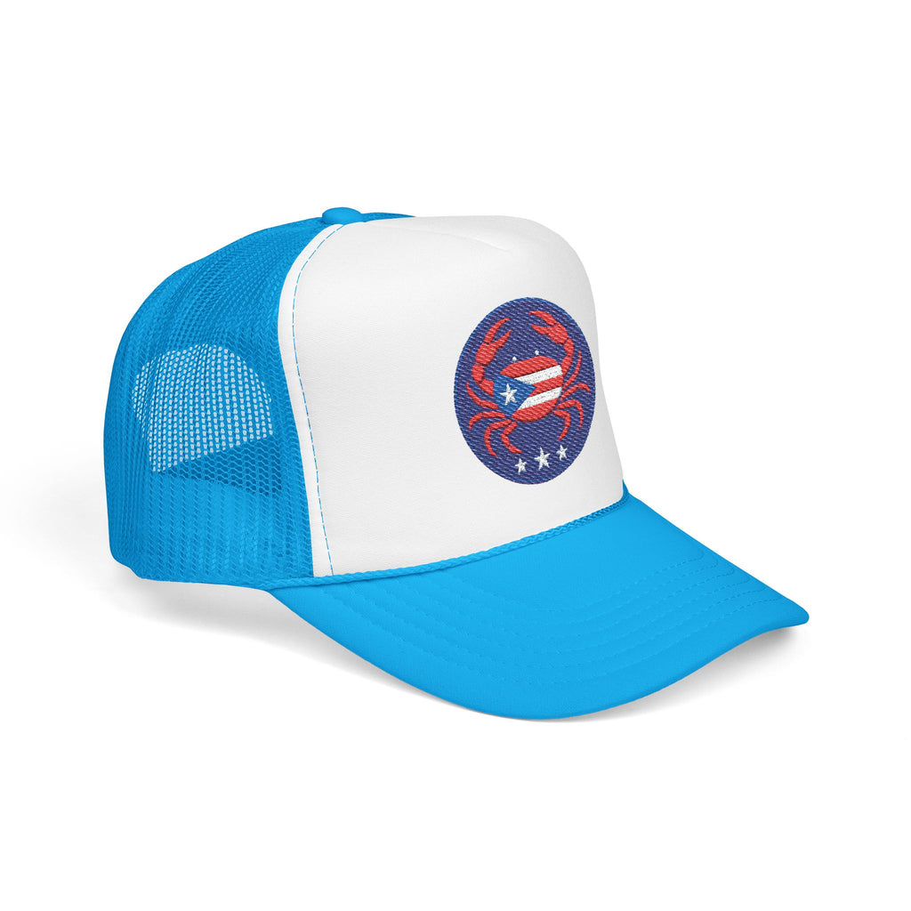 Embroidered Puerto Rico / Crab Trucker Hat — Coastal Mesh Foam Cap