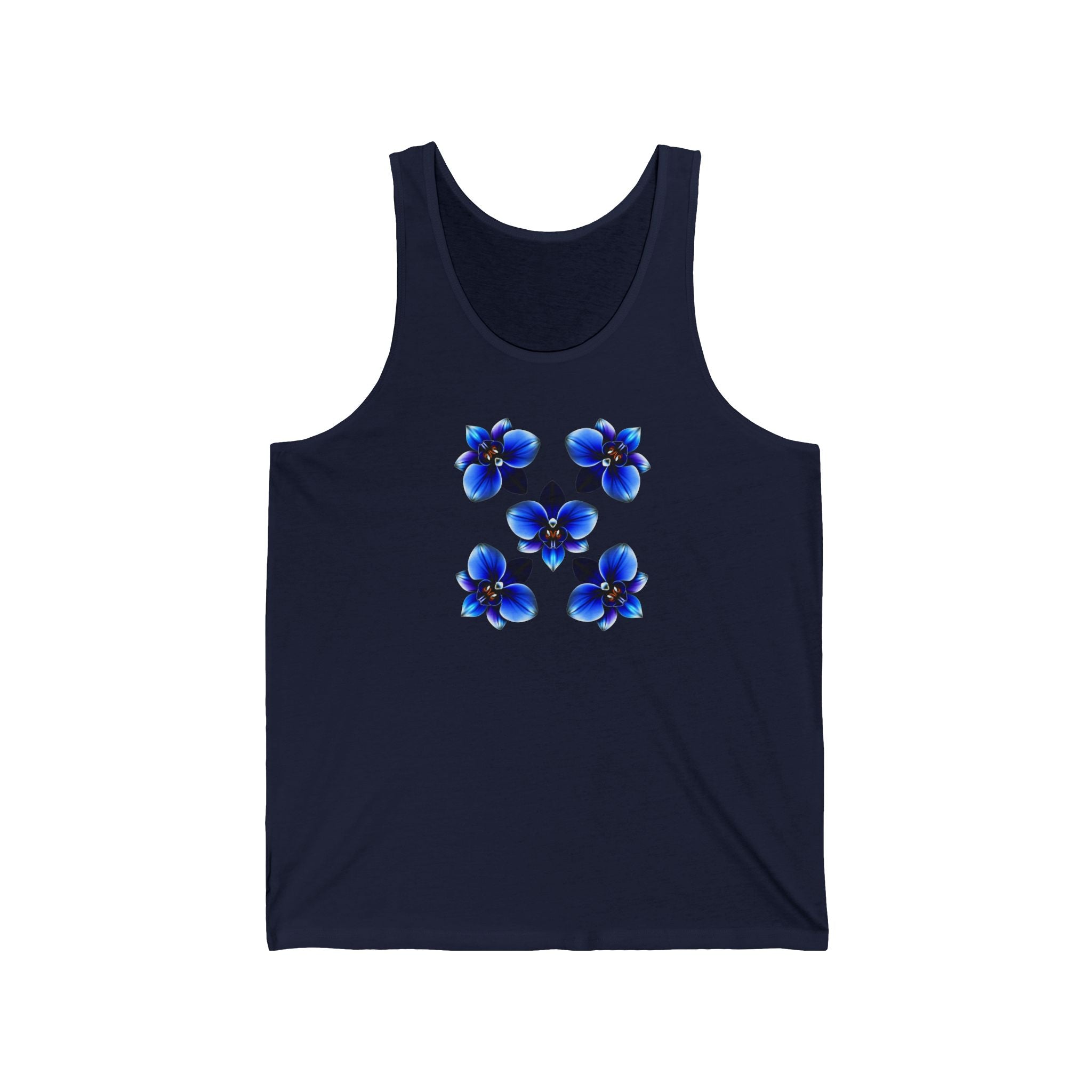 Blue Floral Square Tank Top — Minimal Violet Blossom Design