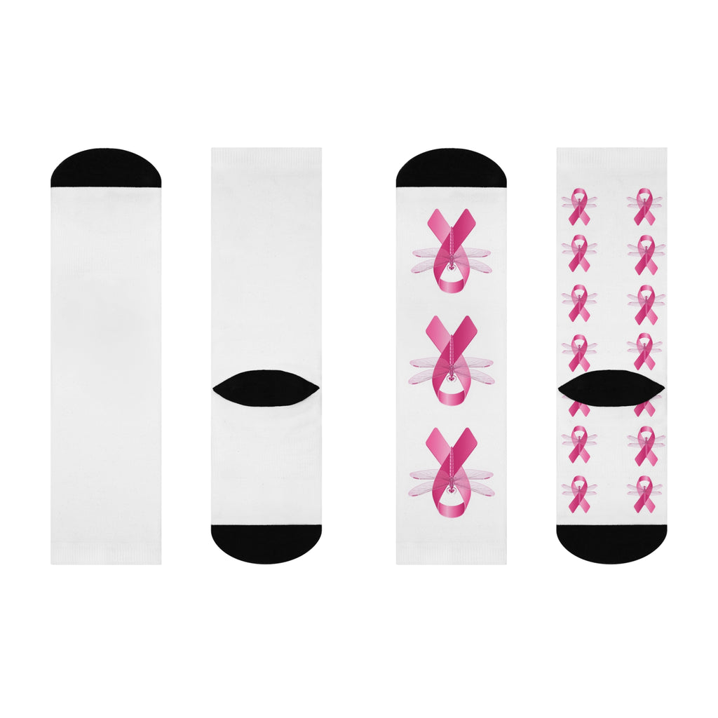 Breast Cancer Awareness Cushioned Crew Socks – Pink Ribbon Dragonfly