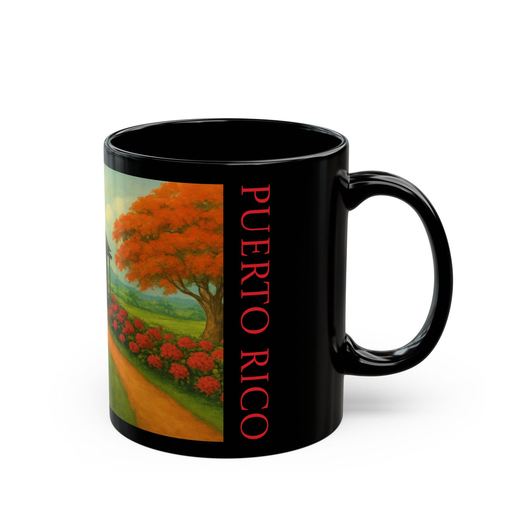 Puerto Rico Scenic Cabin Black Mug – Rustic Island Landscape Coffee Cup (11oz, 15oz)