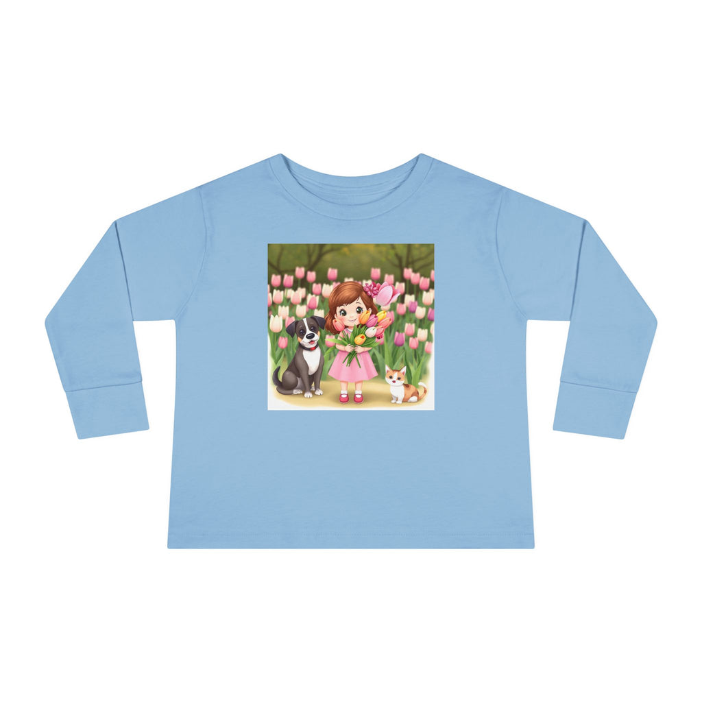 Toddler Long Sleeve Tee — Spring Cat and Dog T- Shirt
