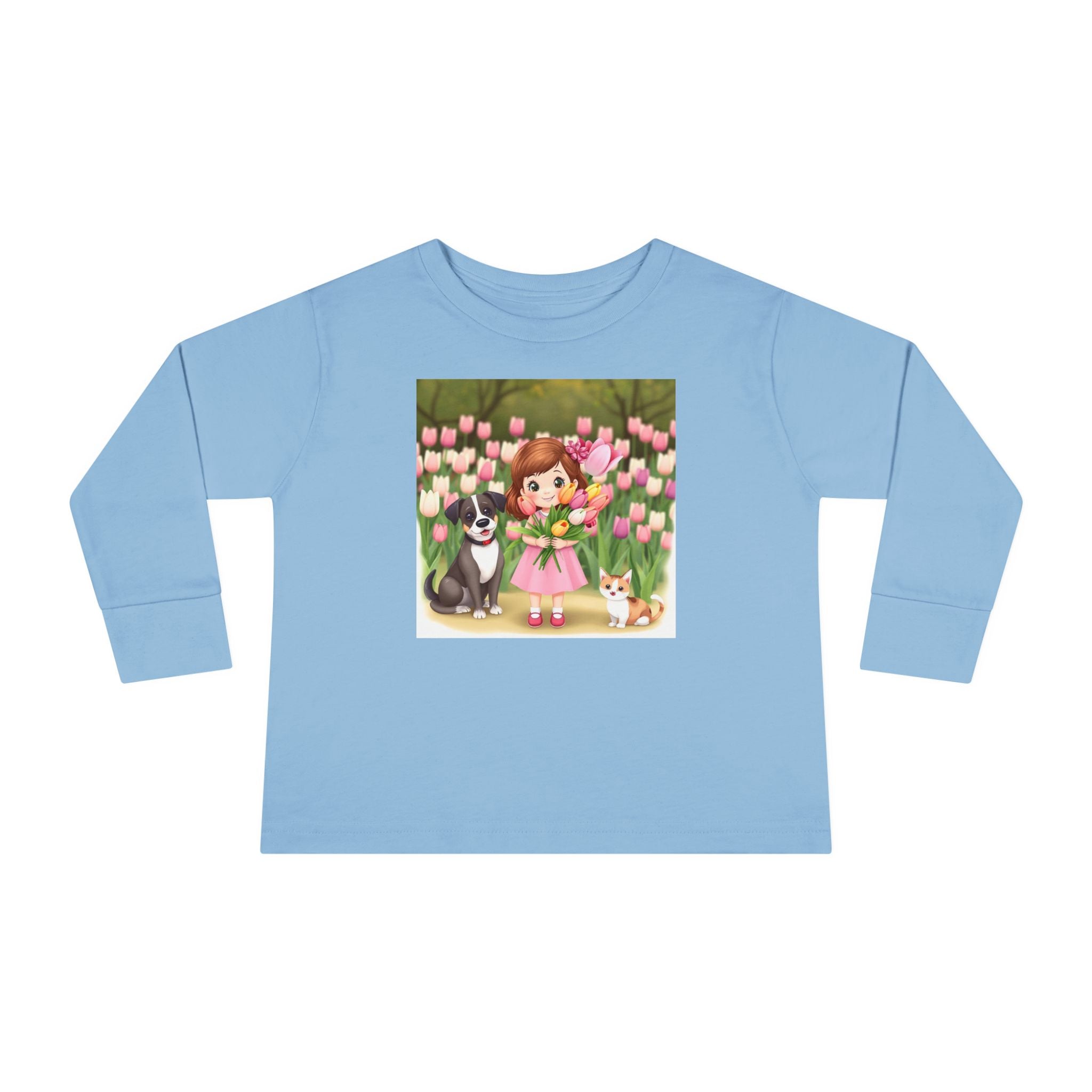 Toddler Long Sleeve Tee — Spring Cat and Dog T- Shirt