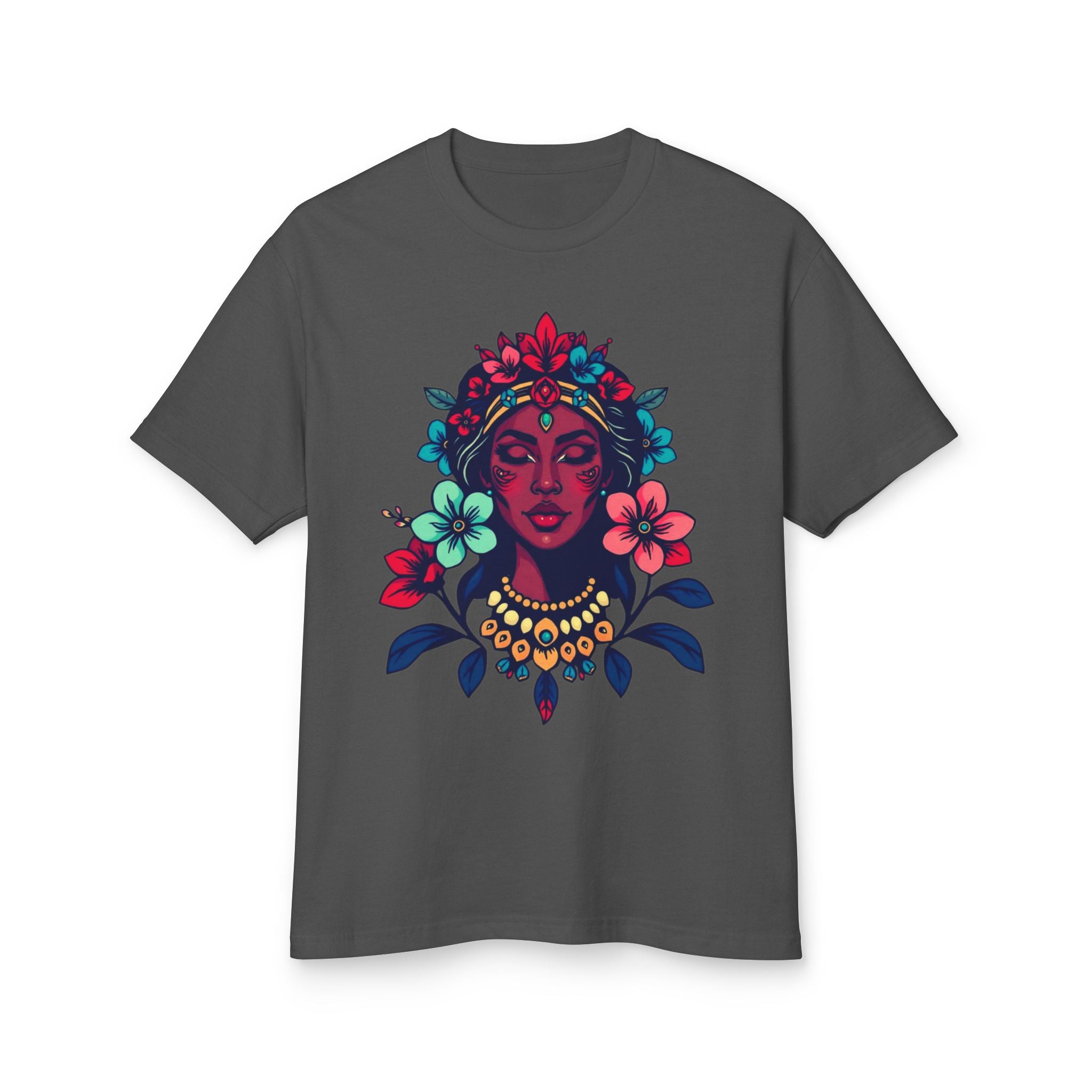 Floral Caribbean Tee — Vibrant Botanical Portrait Cotton Shirt