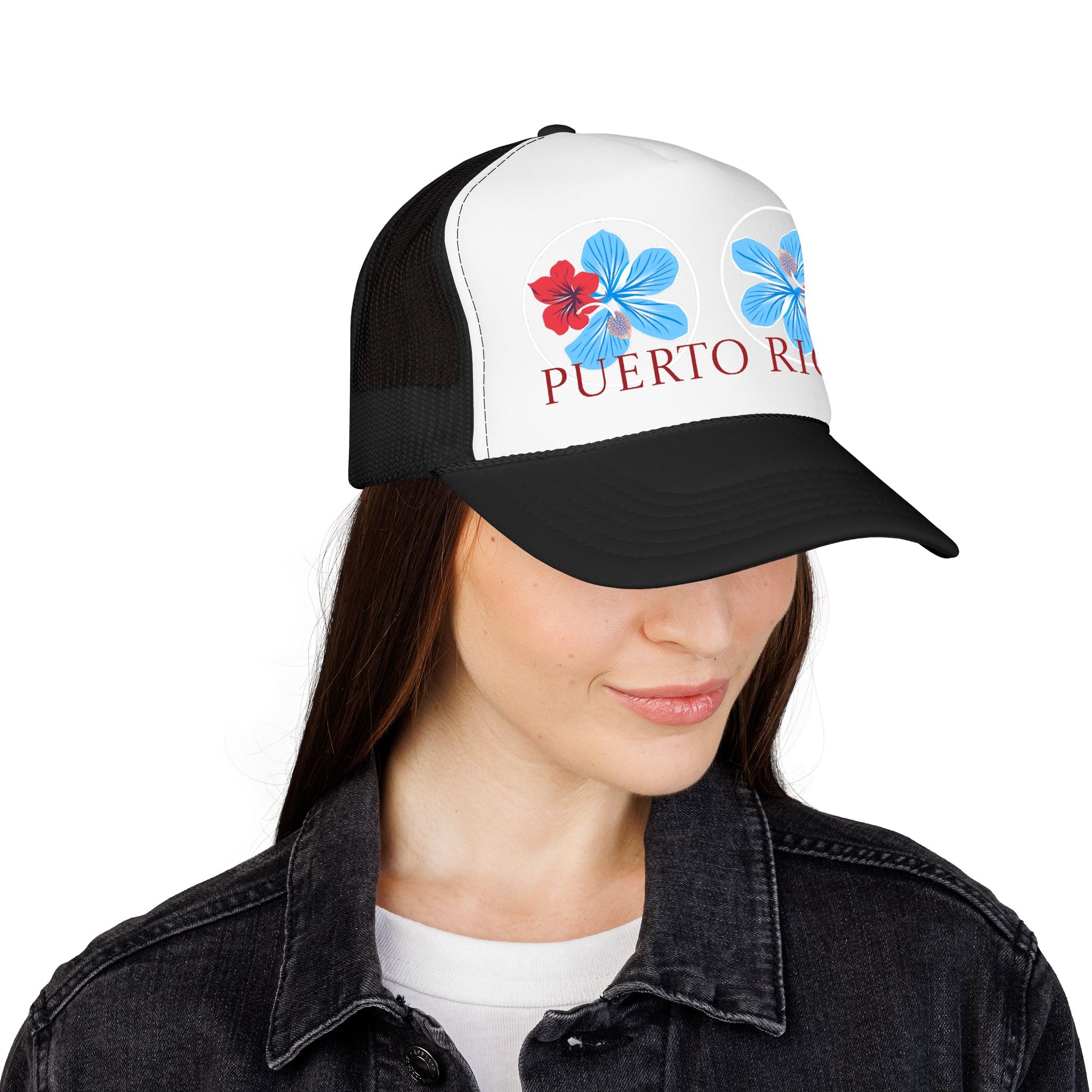 Puerto Rico Hibiscus Trucker Hat - Tropical Beach Foam Cap