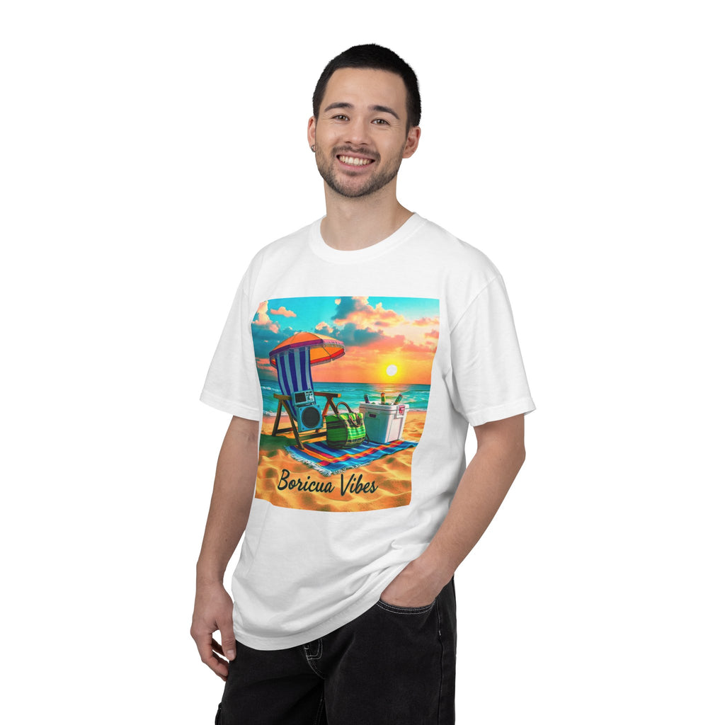 Boricua Vibes Beach T-Shirt — Puerto Rico Sunset Chair Graphic Tee