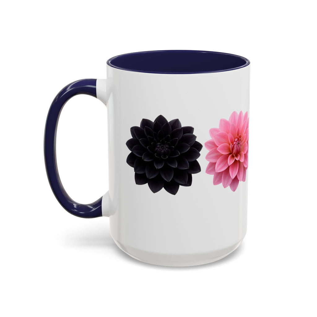 Pink & Black Dahlia Accent Coffee Mug — Floral 11/15oz Ceramic