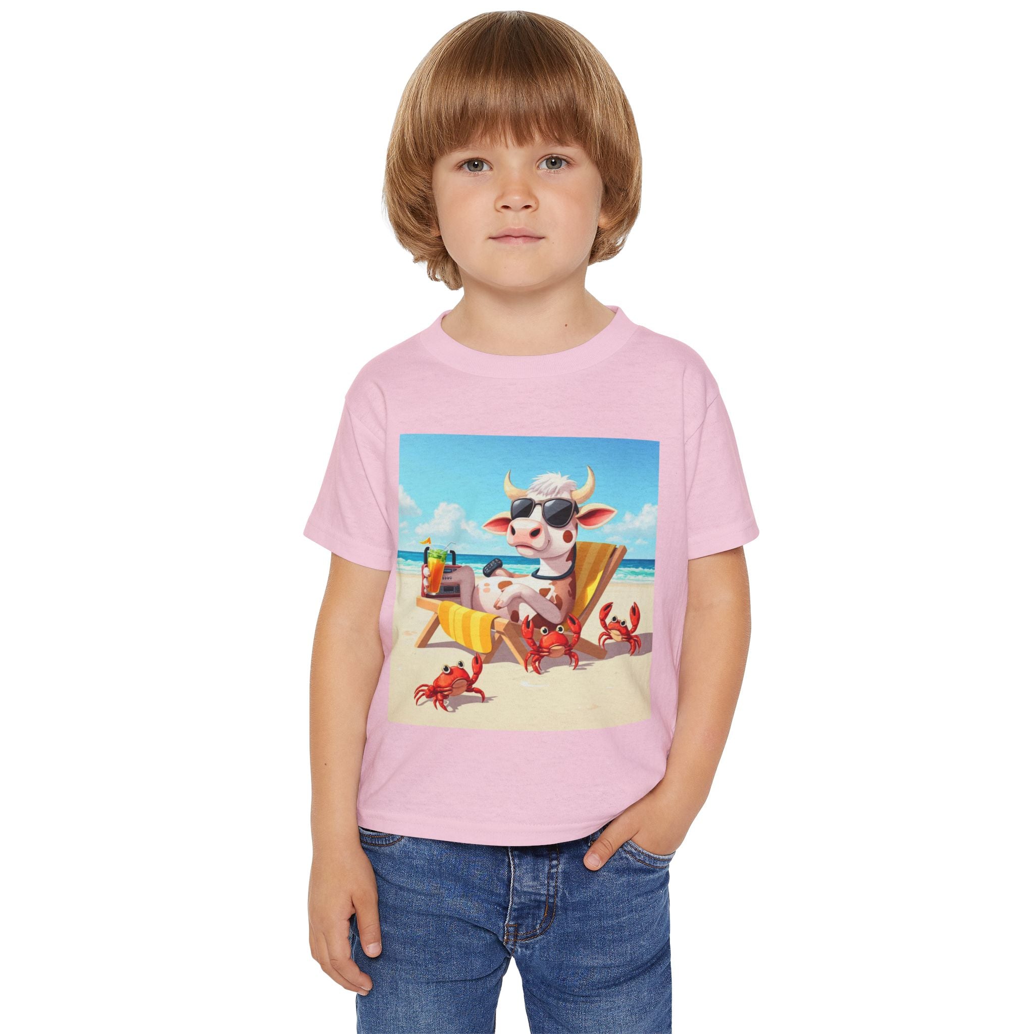 Toddler T-Shirt — Beach Cow in Sunglasses Graphic (Summer Vacation, Kid Tee)
