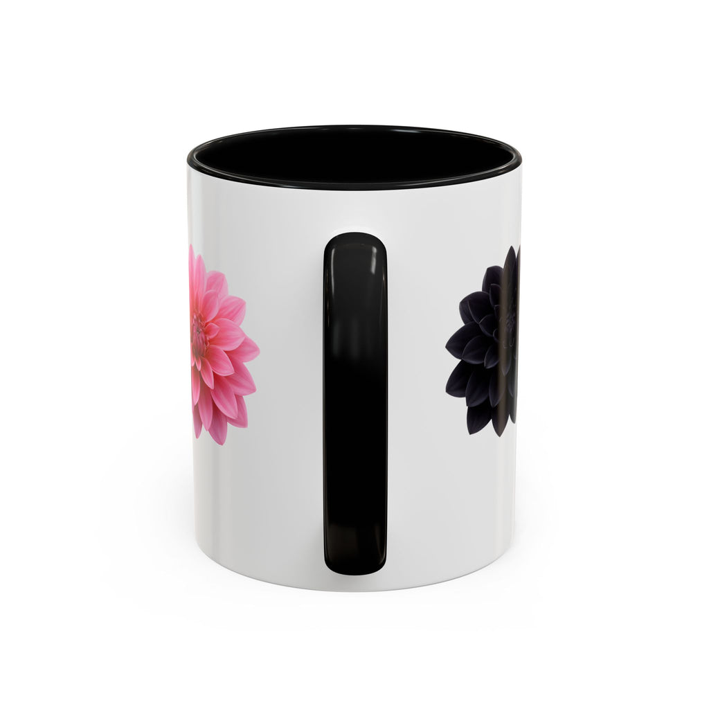 Pink & Black Dahlia Accent Coffee Mug — Floral 11/15oz Ceramic