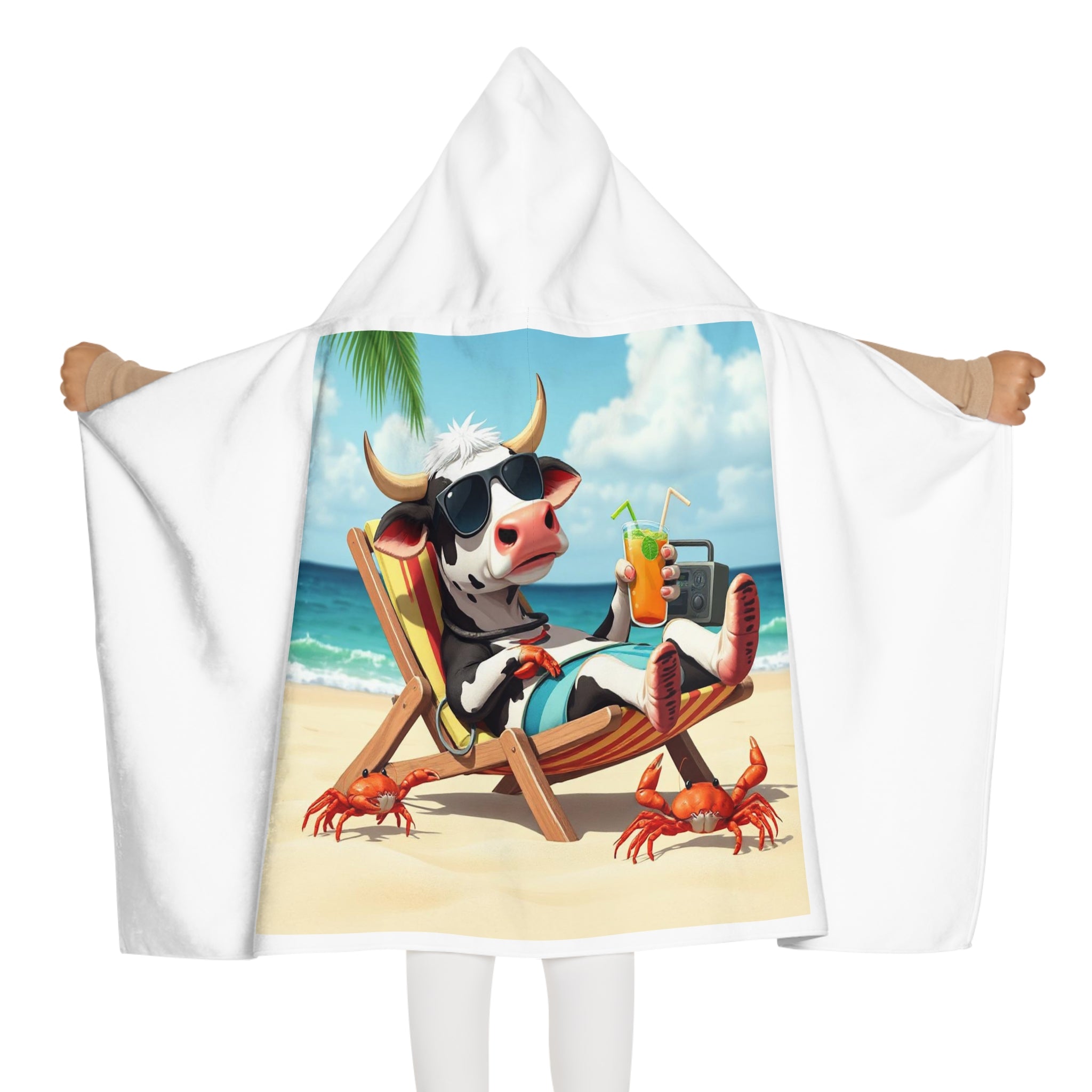 Youth Hooded Towel — Cute Bunny & Turtle Soccer Kids Beach Towel