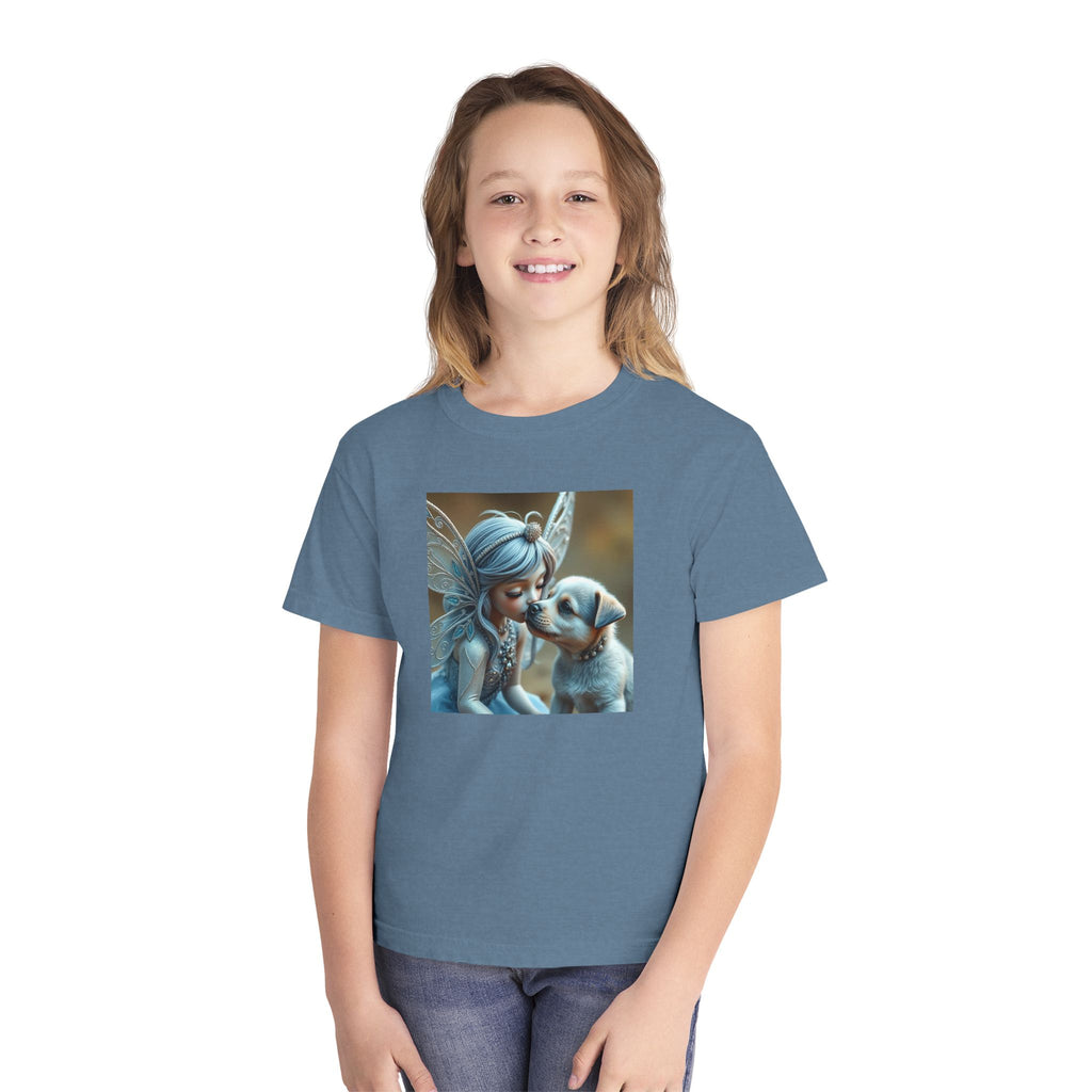 Fairy and Puppy Youth Tee — Whimsical Kids Fantasy T-Shirt