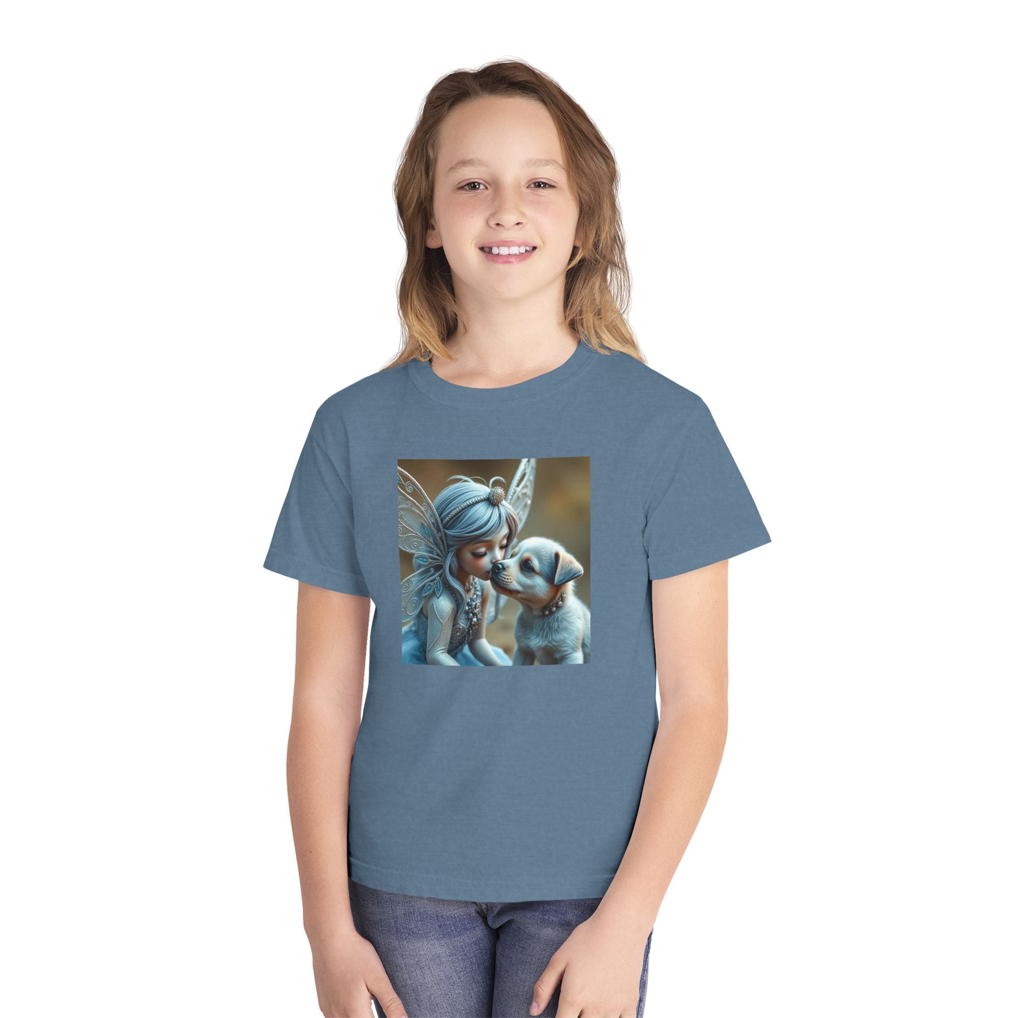 Fairy and Puppy Youth Tee — Whimsical Kids Fantasy T-Shirt