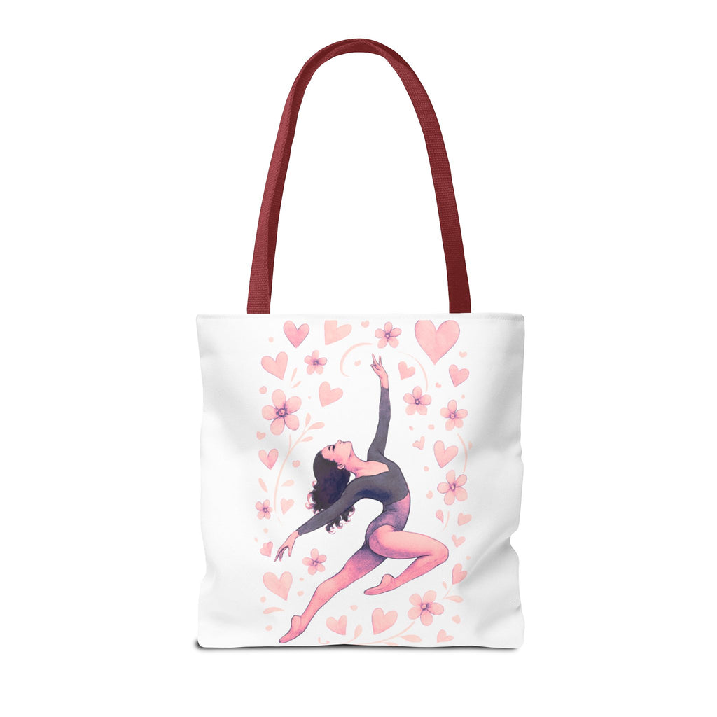 Ballet Dancer Heart Tote Bag — PINK and BLACK Floral Dance AOP Tote
