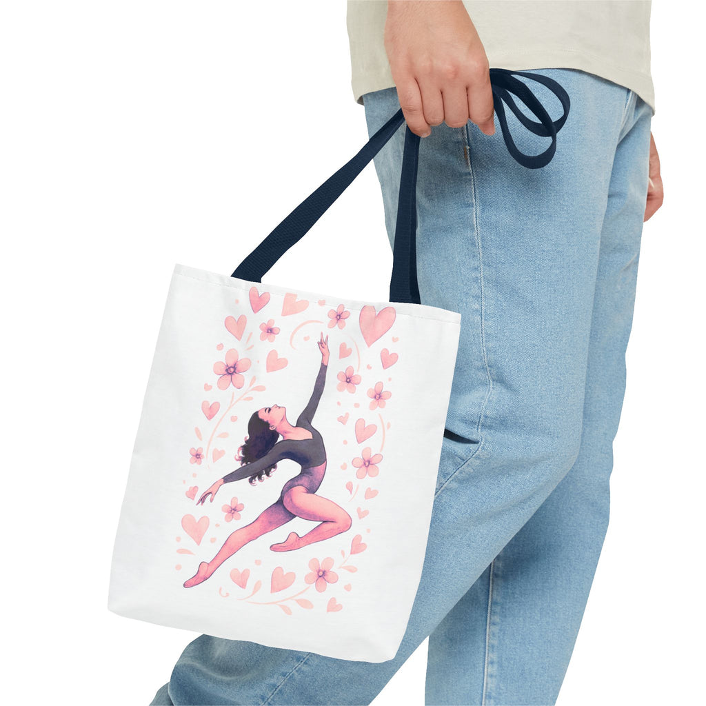 Ballet Dancer Heart Tote Bag — PINK and BLACK Floral Dance AOP Tote