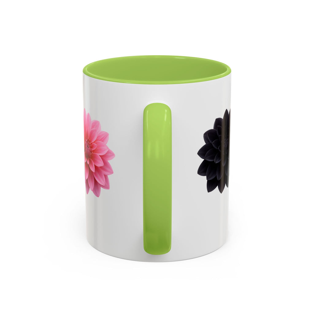 Pink & Black Dahlia Accent Coffee Mug — Floral 11/15oz Ceramic