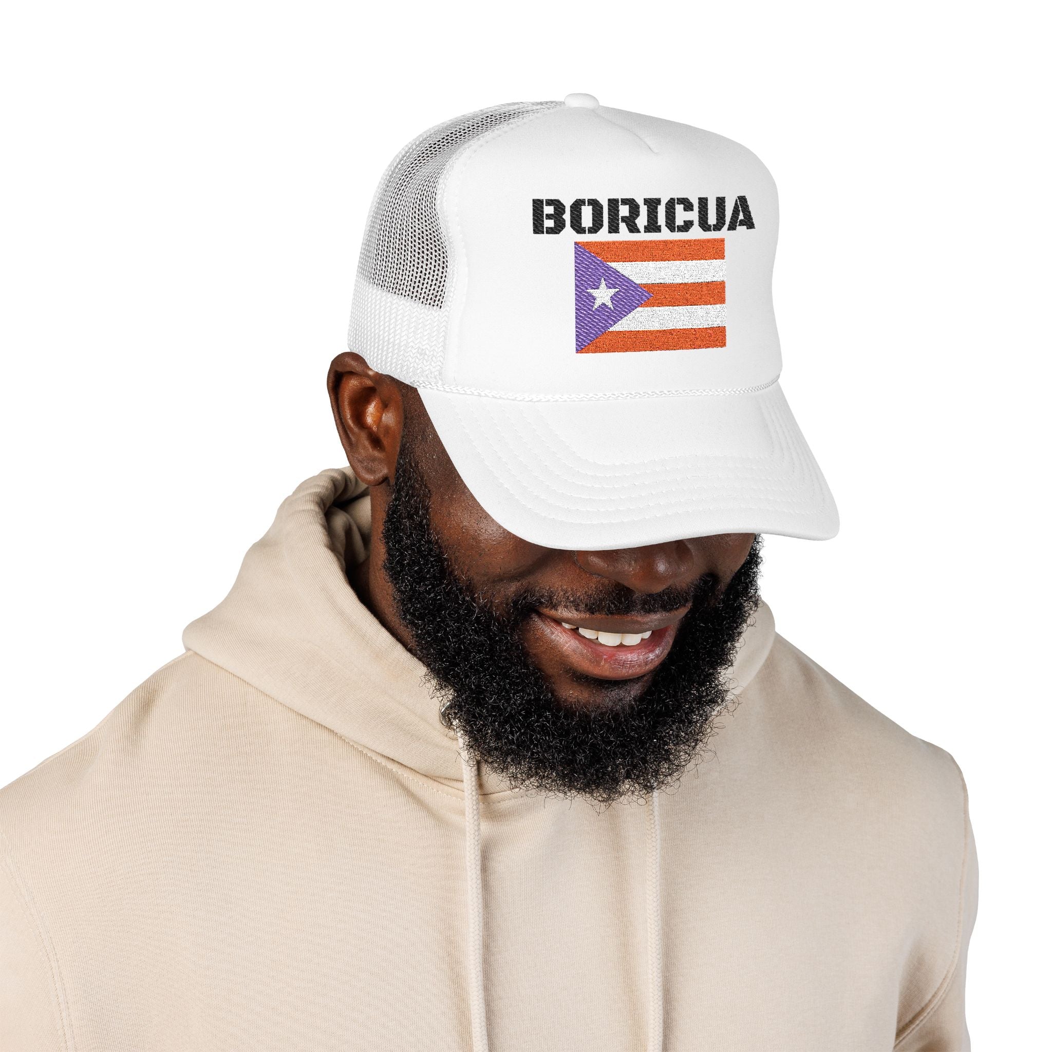 Boricua Trucker Hat — Puerto Rican Flag Foam Cap Embroidered