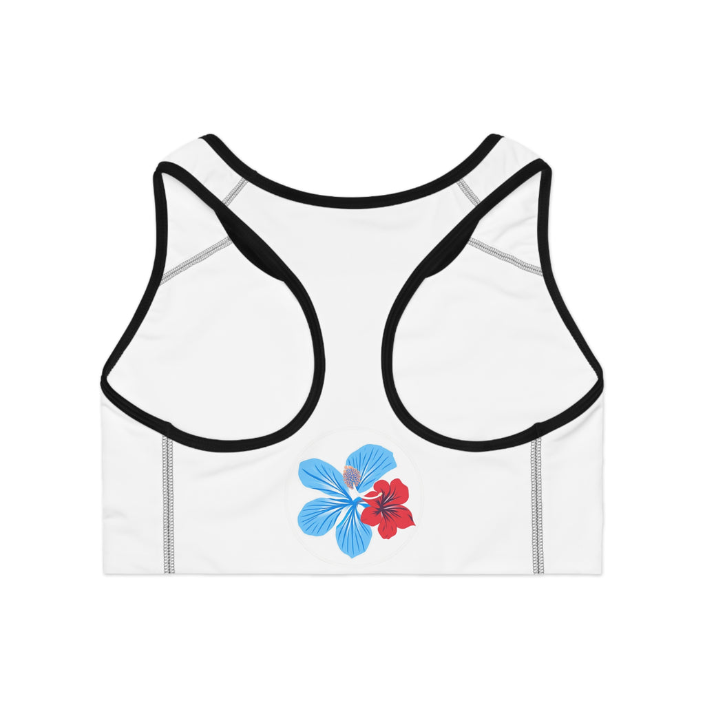 Floral Hibiscus Sports Bra — Blue & Red Tropical Print