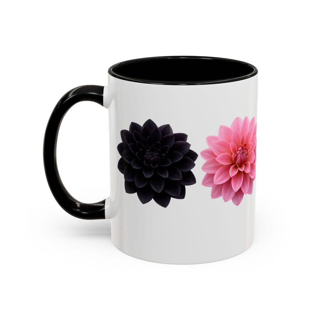 Pink & Black Dahlia Accent Coffee Mug — Floral 11/15oz Ceramic
