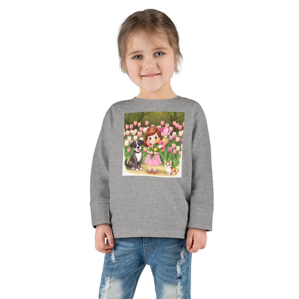 Toddler Long Sleeve Tee — Spring Cat and Dog T- Shirt
