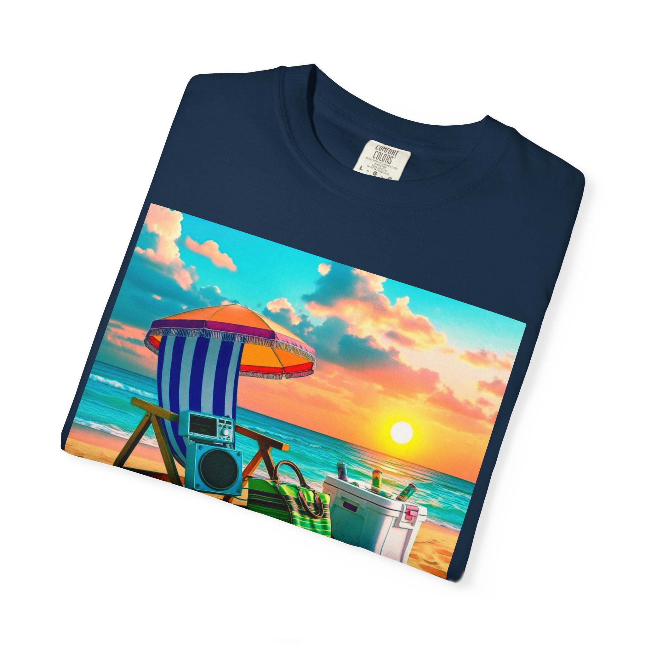 Boricua Vibes Beach T-Shirt — Puerto Rico Sunset Chair Graphic Tee