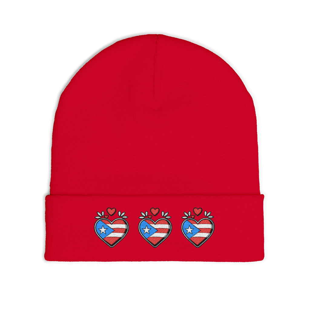 Knit Beanie (Embroidery) - Puerto Rico Flag and Heart Pride