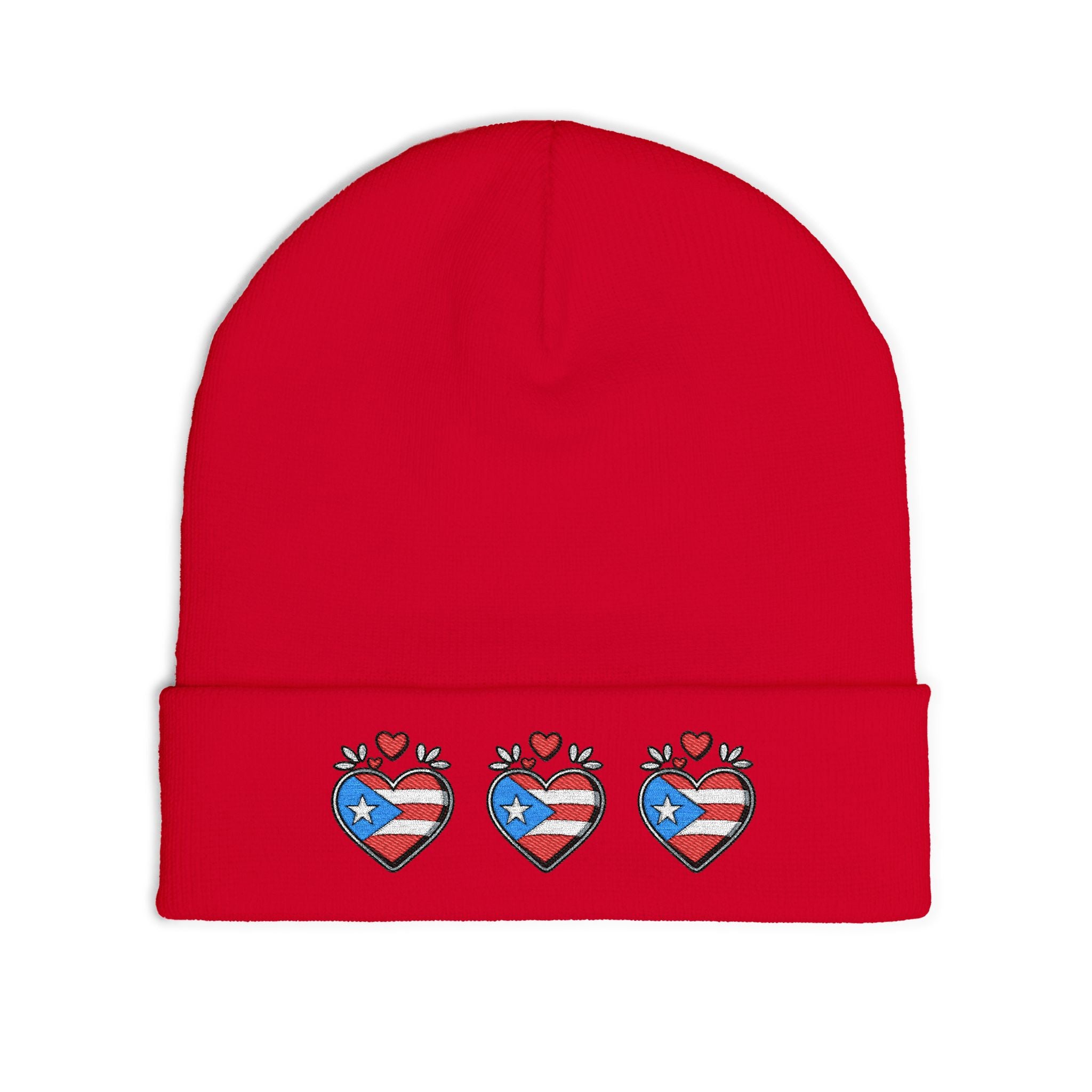 Knit Beanie (Embroidery) - Puerto Rico Flag and Heart Pride