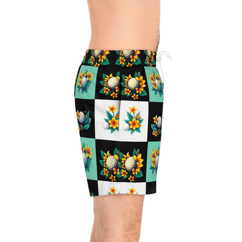 Floral Golf Swim Shorts — Men's Mid-Length Beachwear 95% polyester, 5% spandex