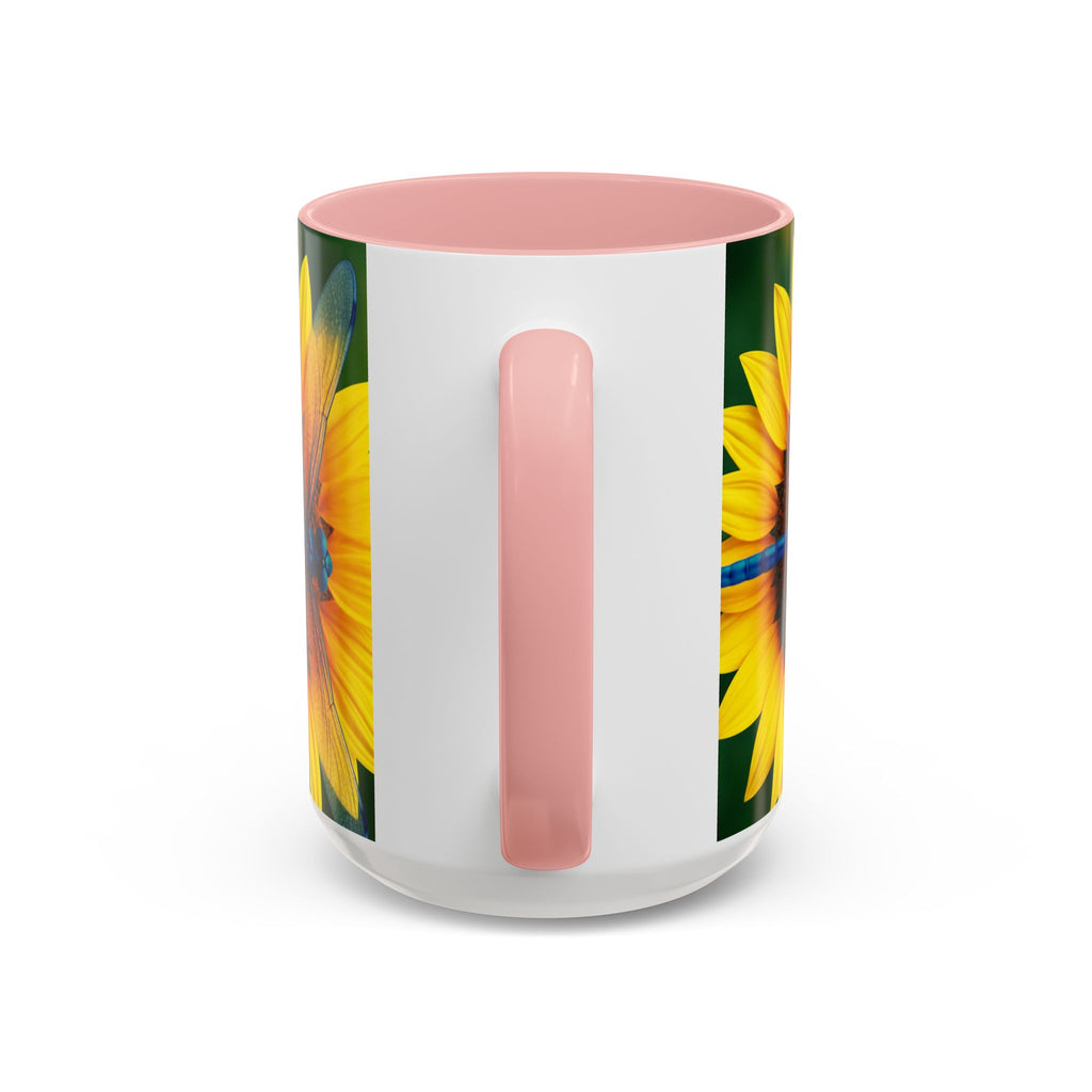 Sunflower & Dragonfly Accent Coffee Mug — Bright Floral Tea Cup (11/15oz)
