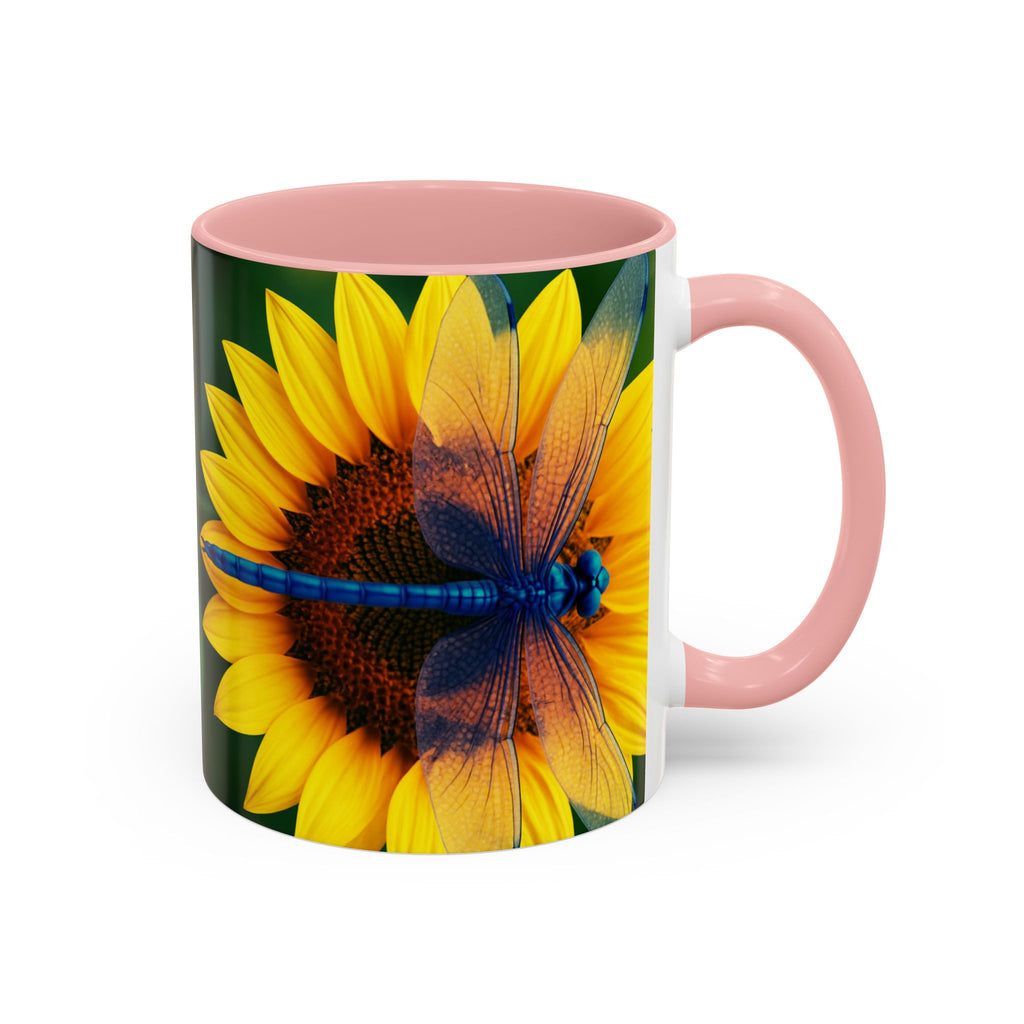 Sunflower & Dragonfly Accent Coffee Mug — Bright Floral Tea Cup (11/15oz)