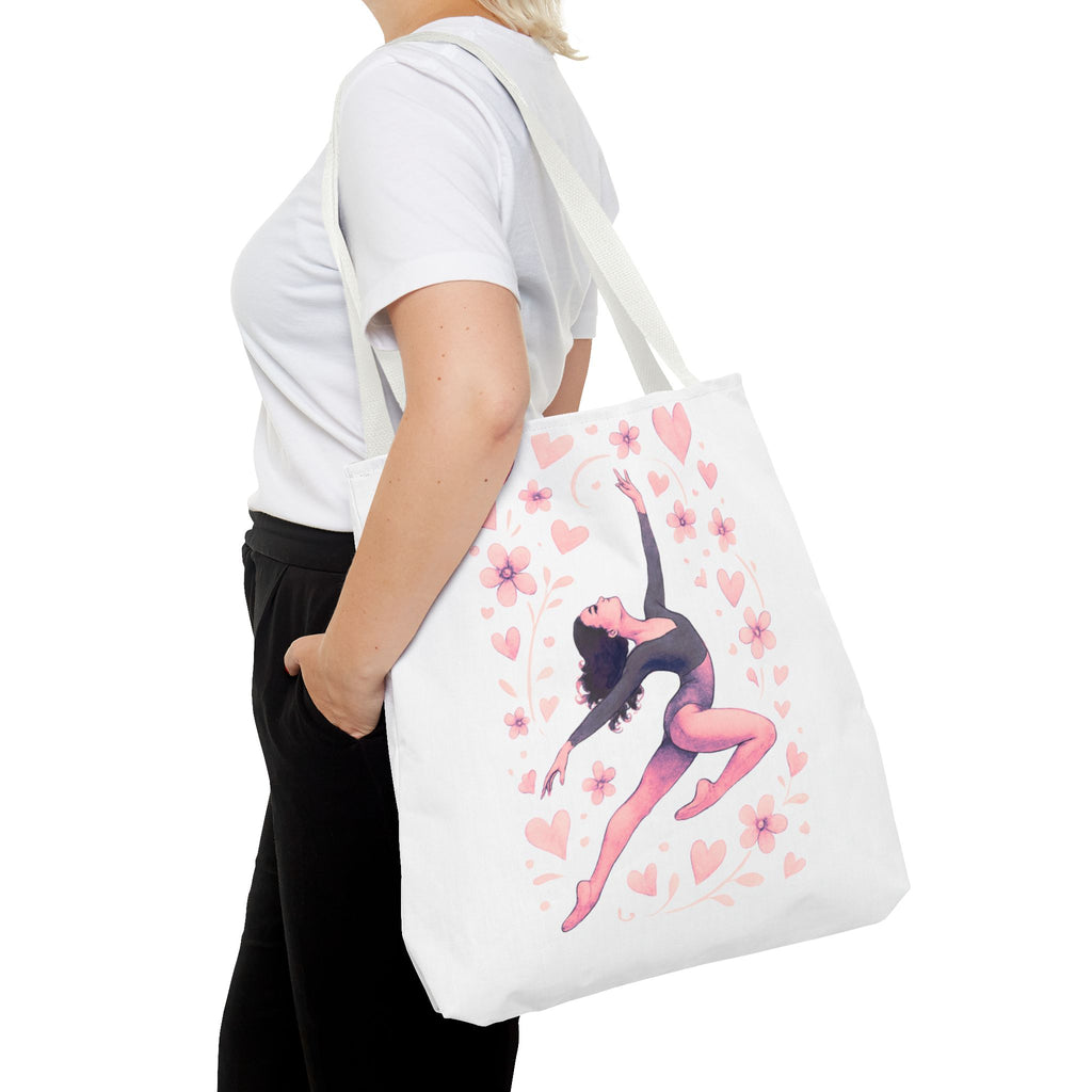 Ballet Dancer Heart Tote Bag — PINK and BLACK Floral Dance AOP Tote
