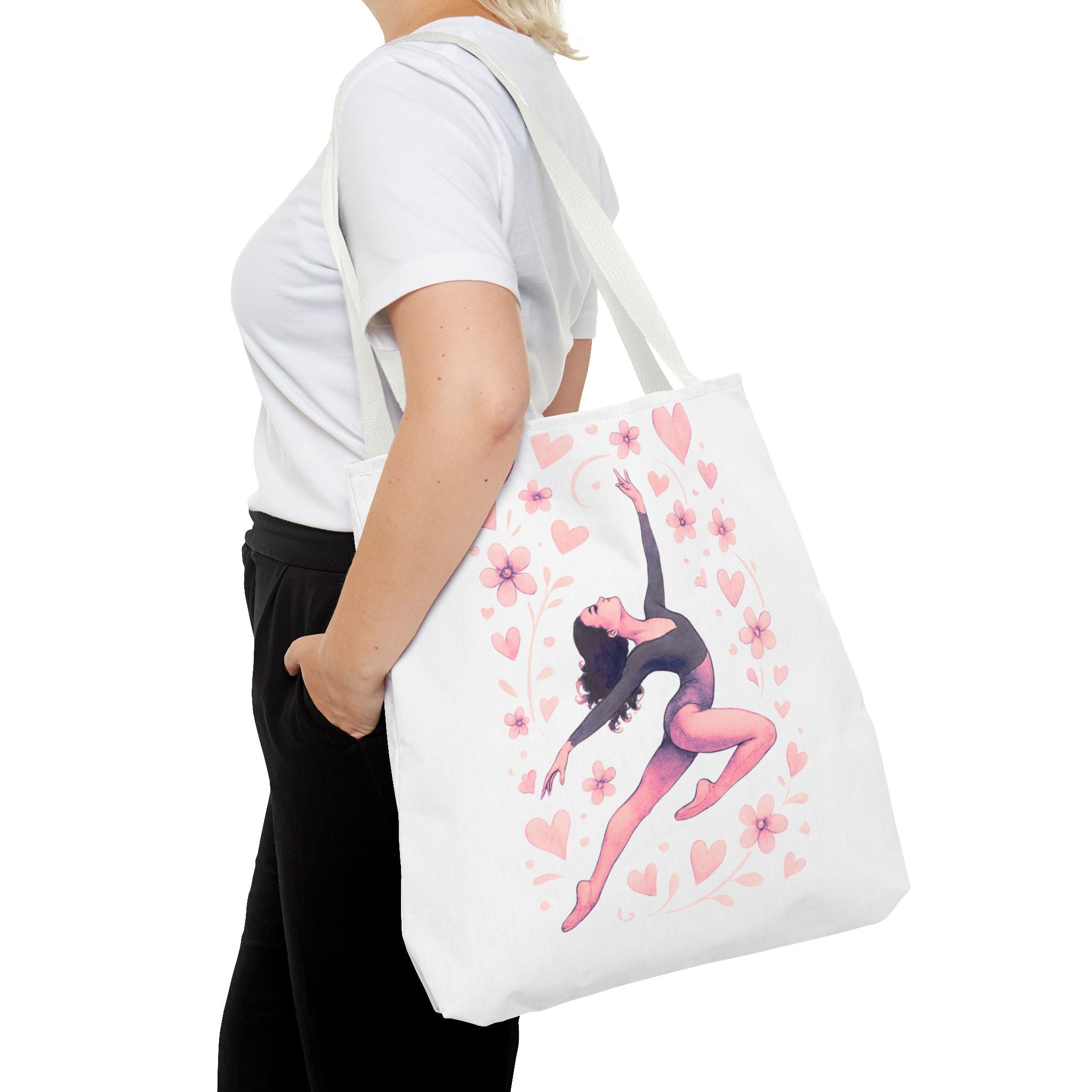 Ballet Dancer Heart Tote Bag — PINK and BLACK Floral Dance AOP Tote